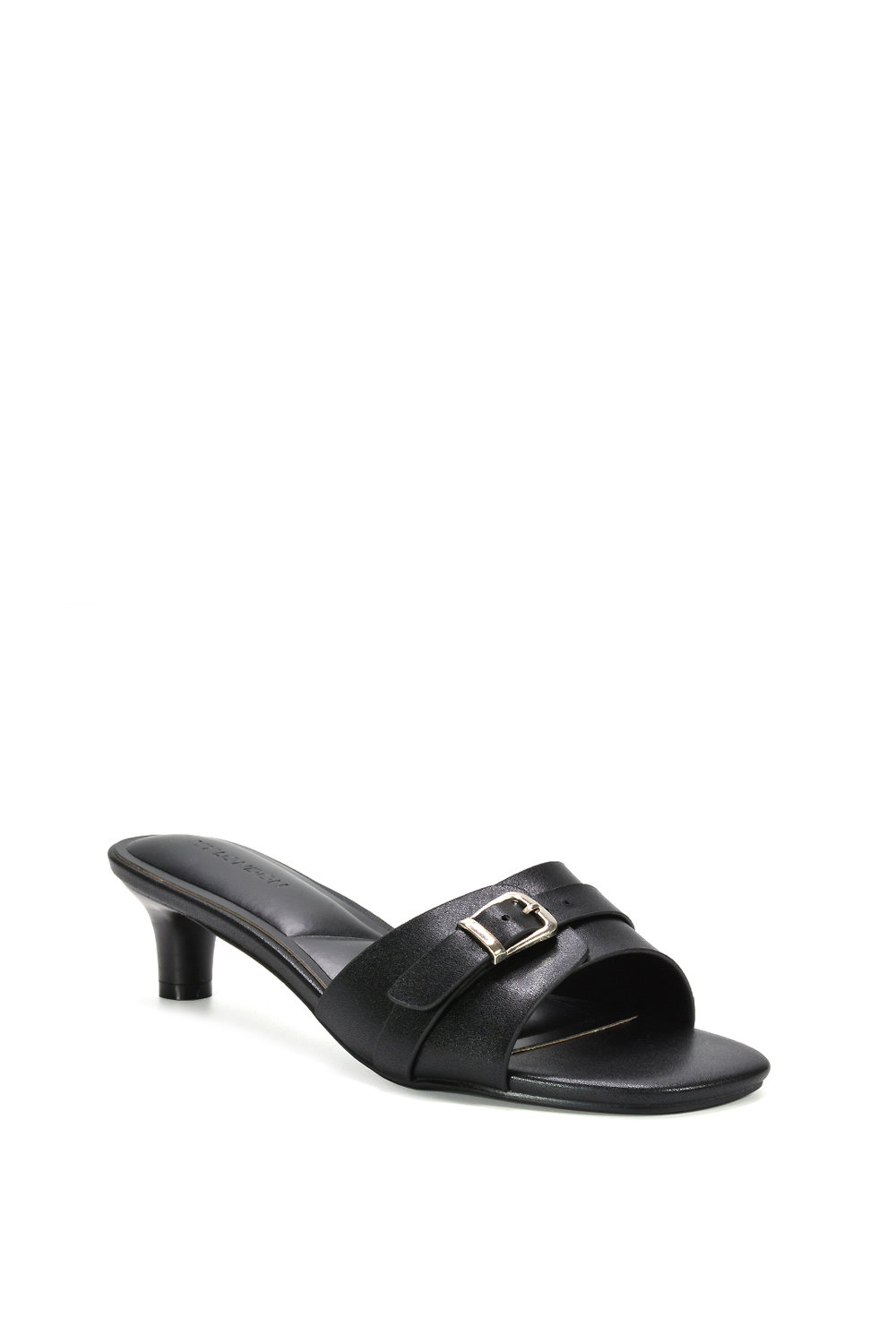 Black XY LONDON Black 'Romee' Slip On Low Kitten Heel Mule Sandals, Image 2 of 6