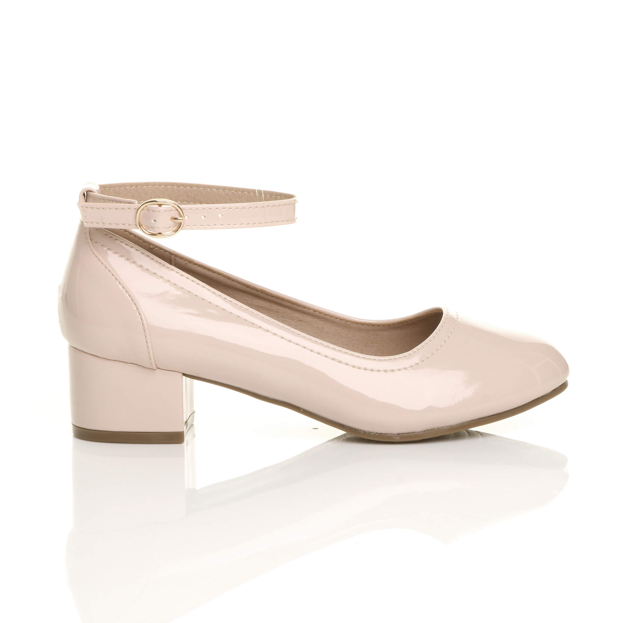 Natural AJVANI Natural Mid Block Heel Comfort Ankle Strap Court Shoes, Image 2 of 6