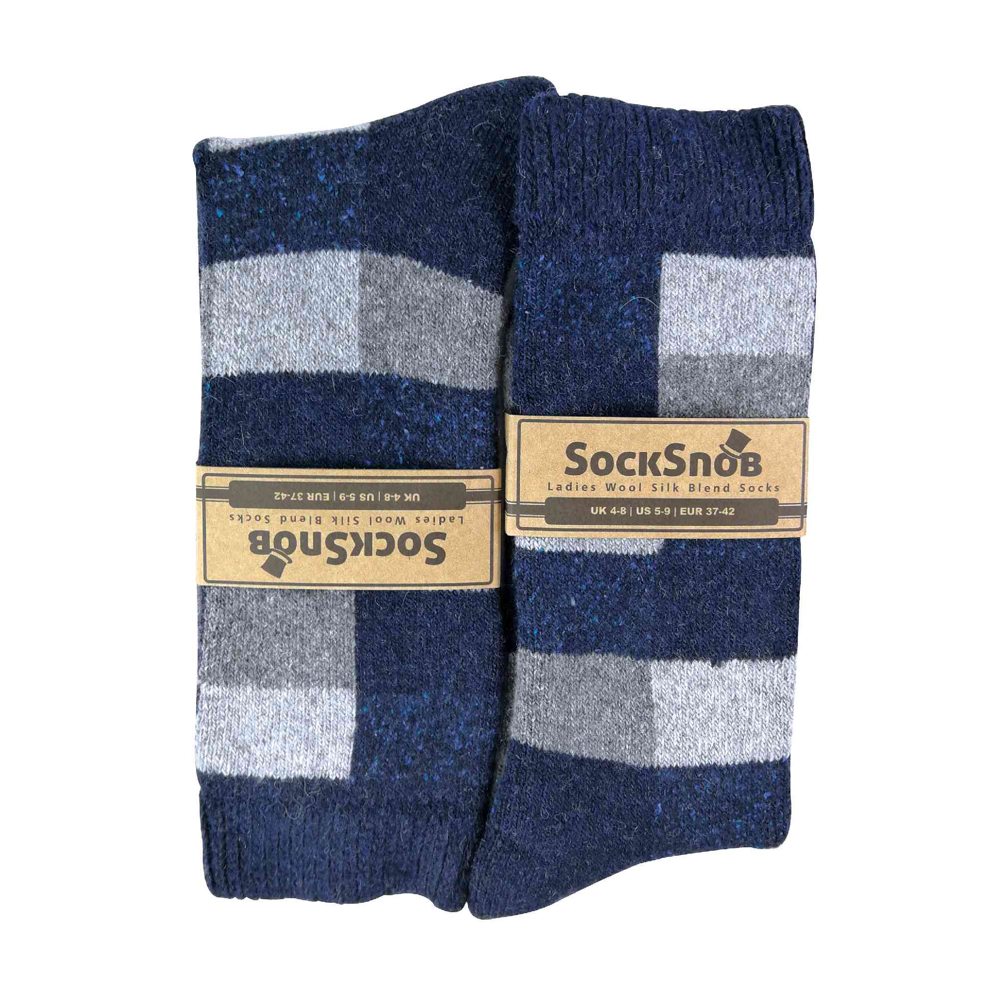 Navy 1 Pack Ladies Checkered Patterned Wool Blend Socks, Image 5 of 5