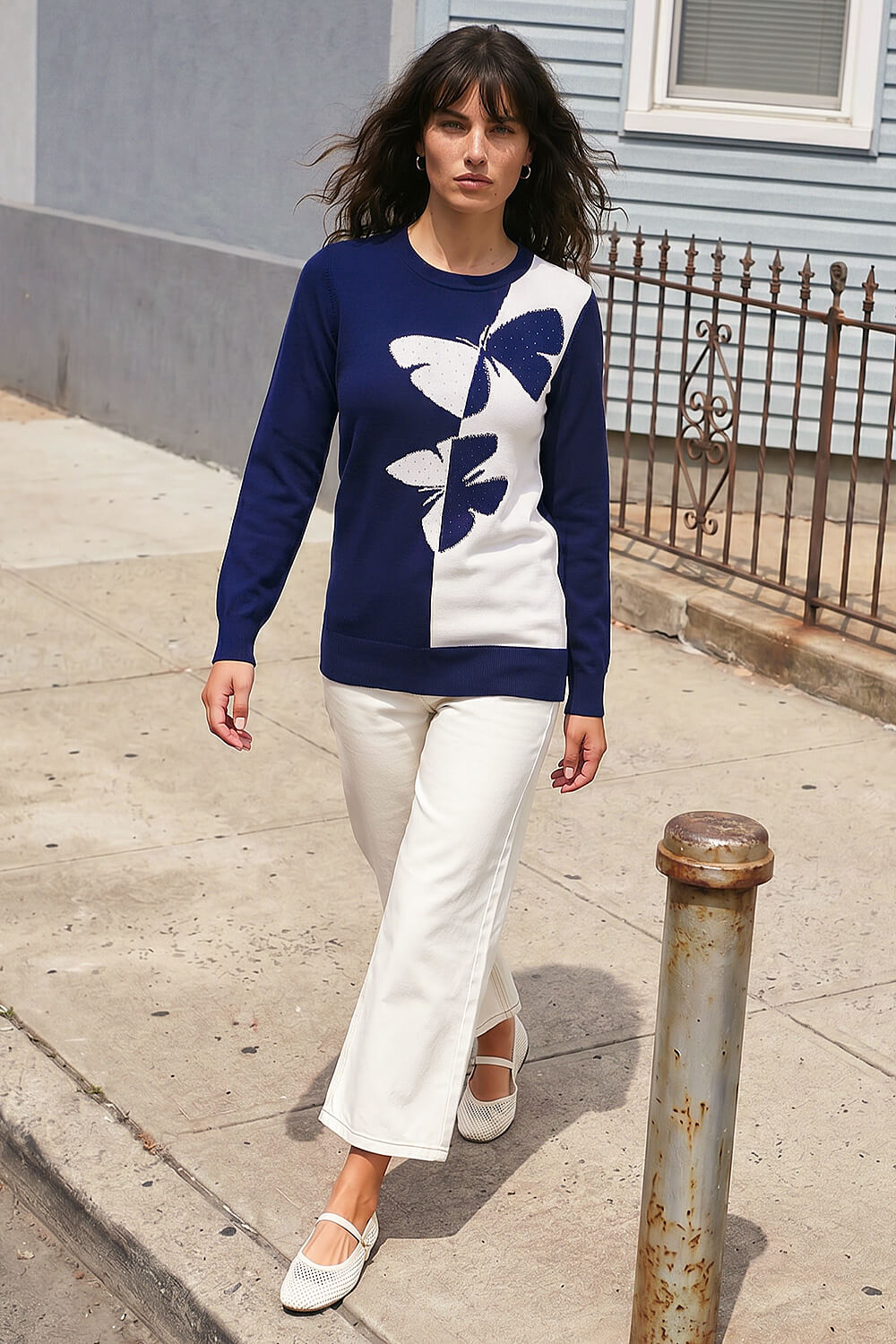 Navy Butterfly Sparkle Mix Jumper, Image 3 of 4
