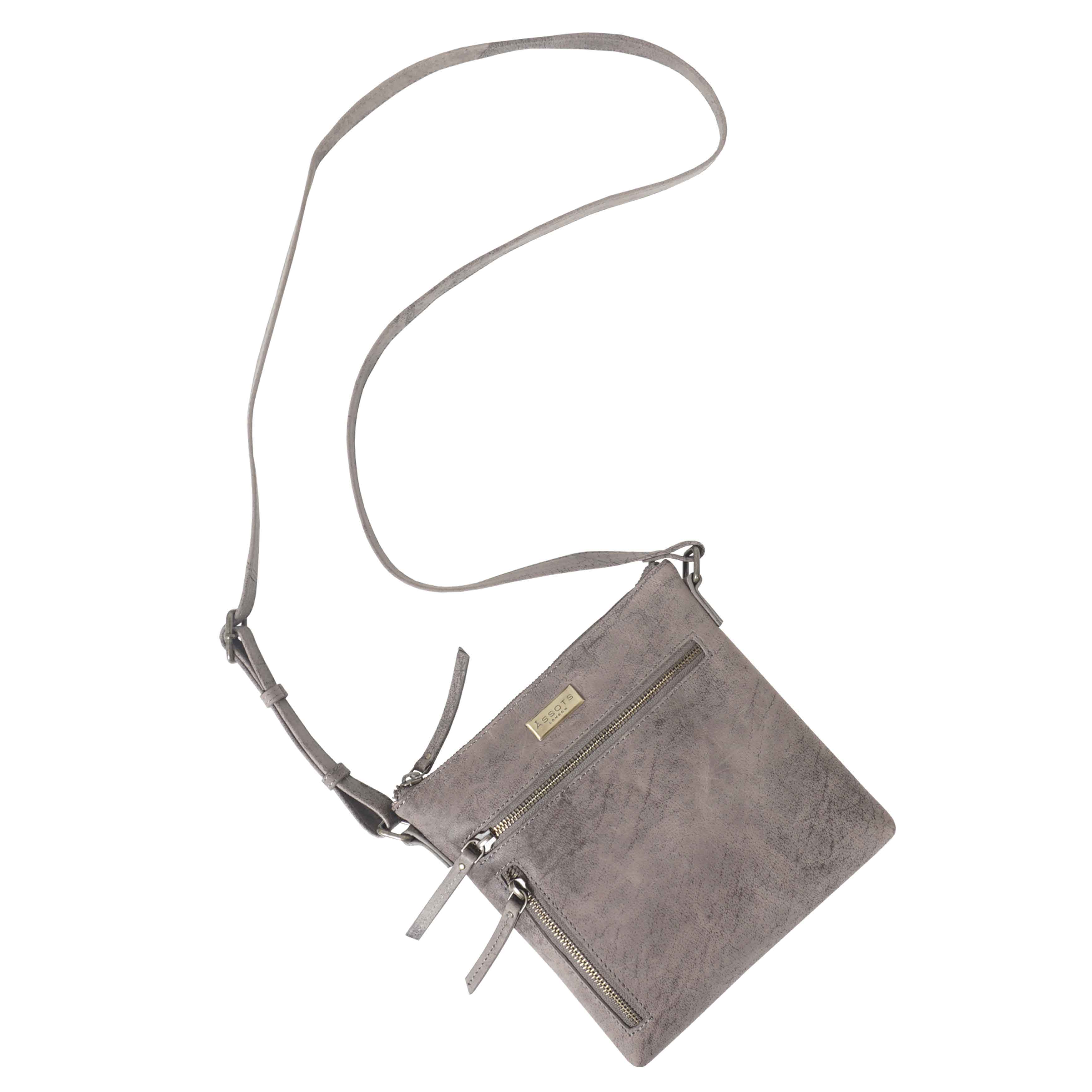 Light Grey 'RUE' Distressed Real Leather Crossbody Bag, Image 4 of 6