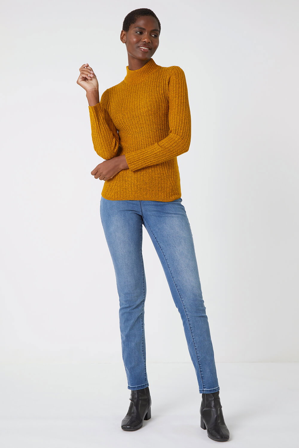 Amber Ribbed Knit Turtleneck Jumper, Image 3 of 5
