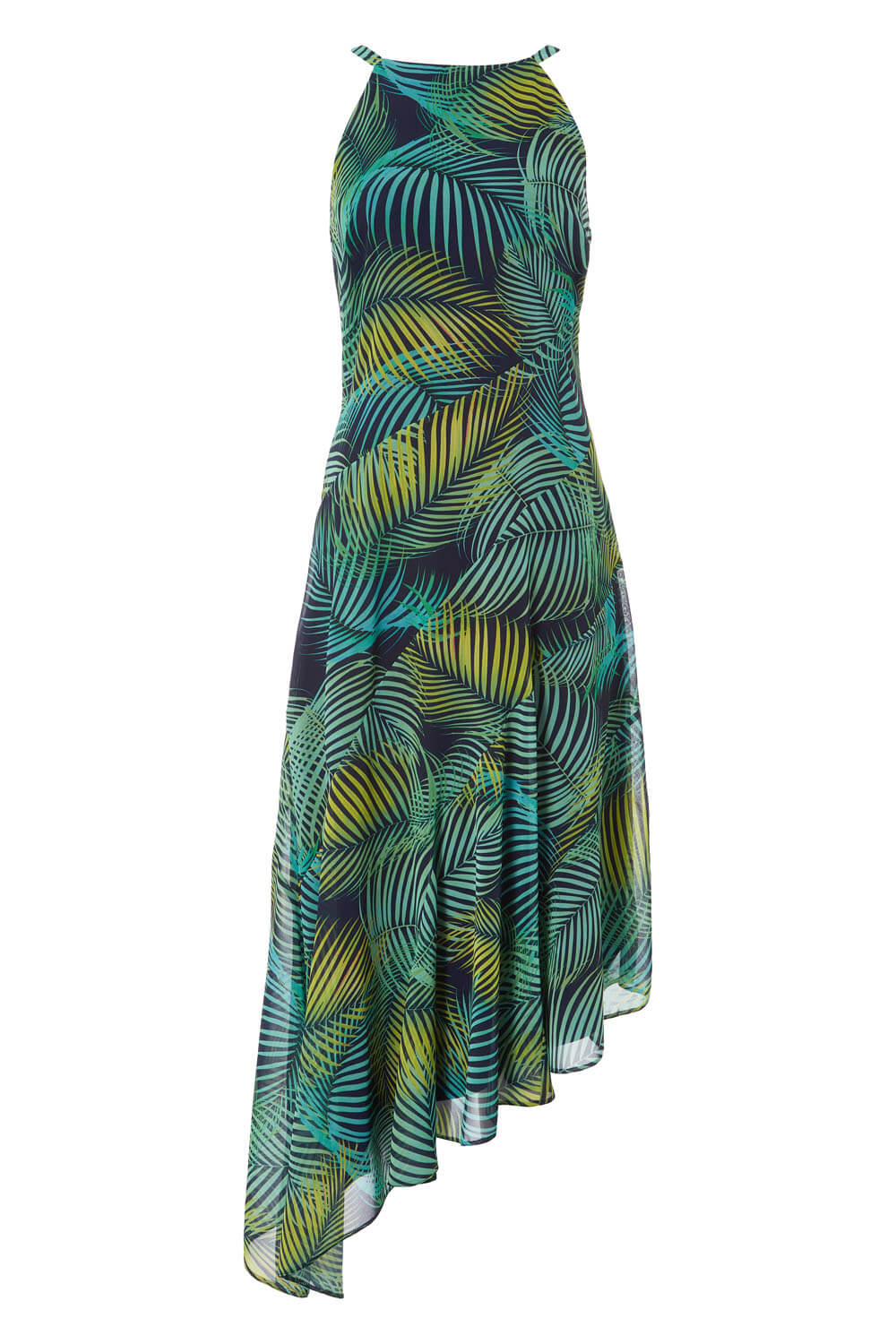 Green Leaf Print Halter Neck Midi Dress, Image 6 of 5