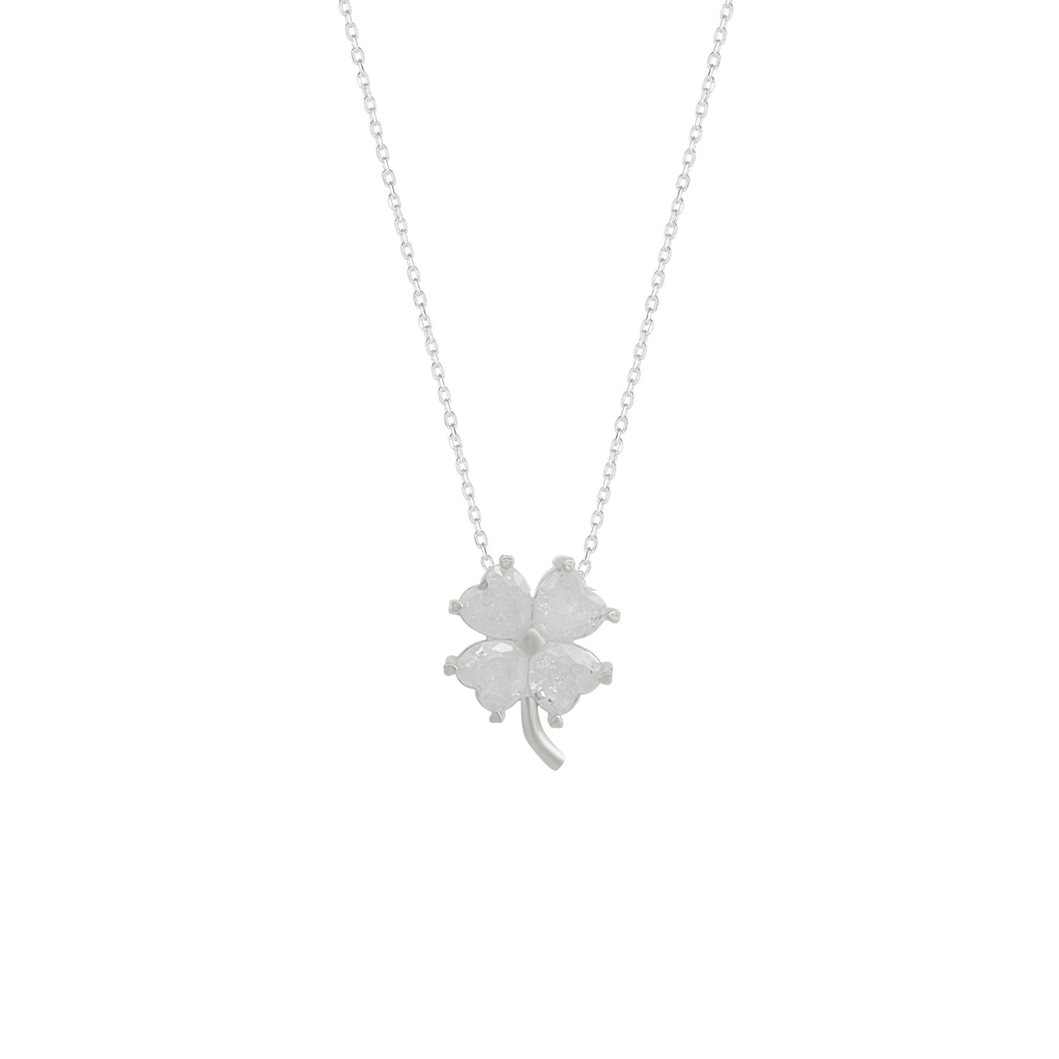 Silver Four Leaf Clover Sterling Silver Necklace - White, Image 1 of 5