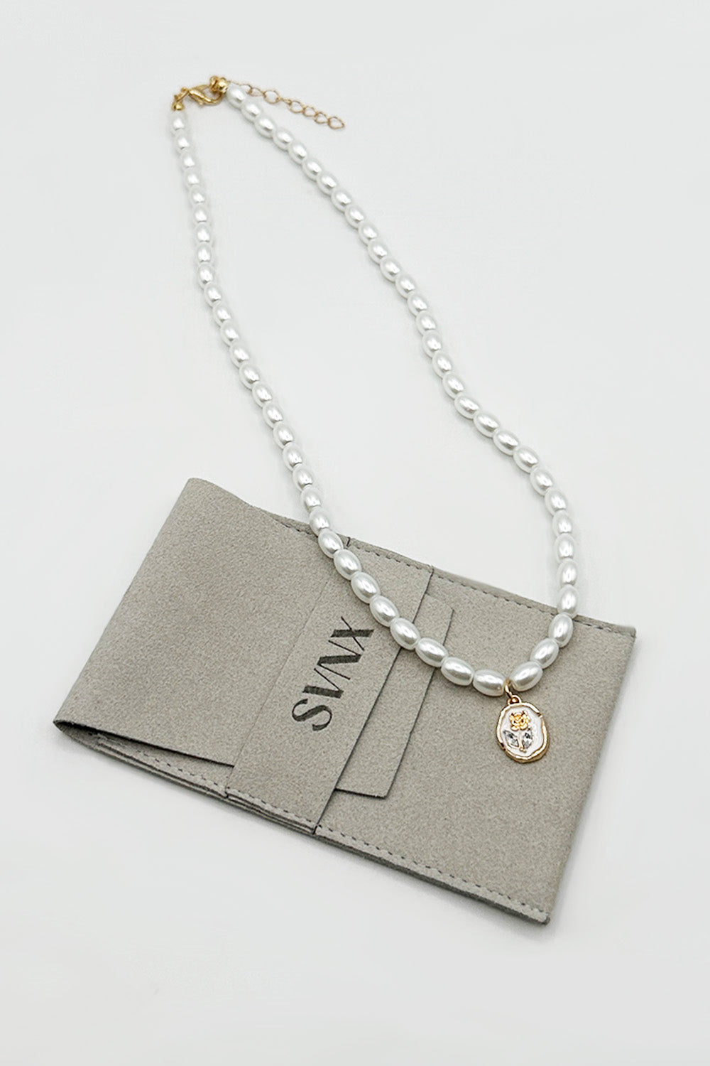 Gold Pearl Chain Necklace with Floral Pendant - Gift Boxed, Image 4 of 5