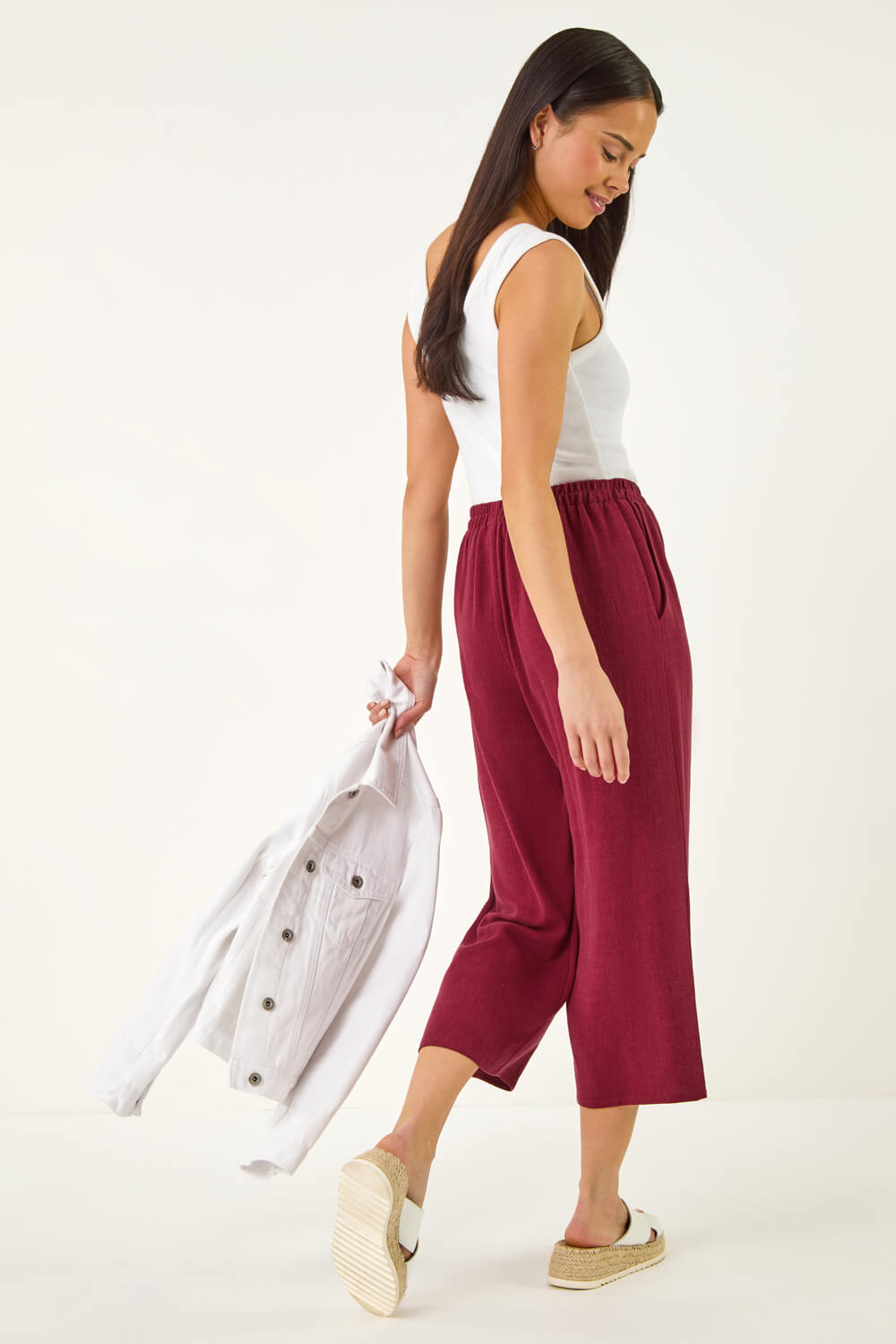 Wine Petite Linen Blend Cropped Trouser, Image 1 of 5