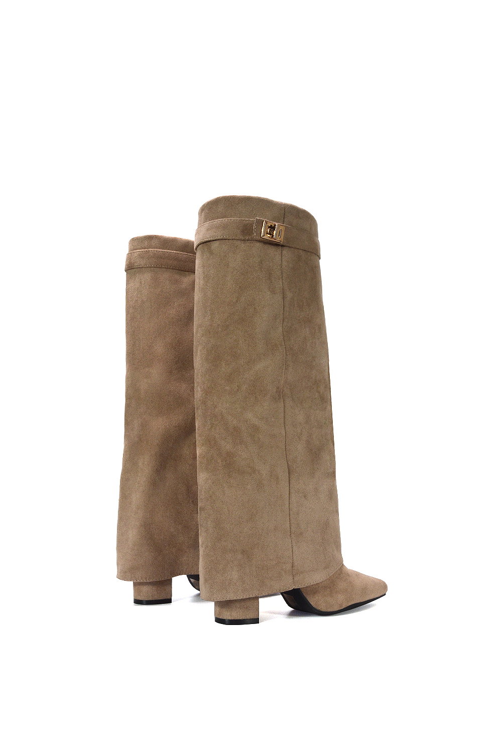 Taupe XY LONDON Taupe 'Rayna' Block Heel Knee High Foldover Boots With Pointed Toe, Image 4 of 5