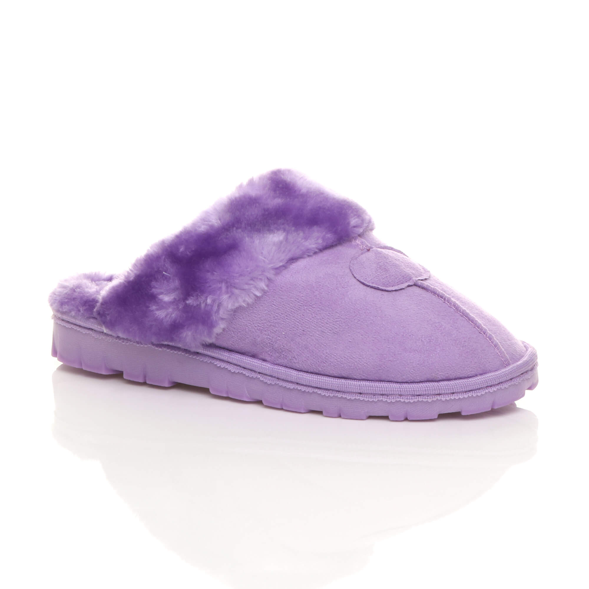 Purple Faux Fur Lined Slip On Memory Foam Mules Slippers