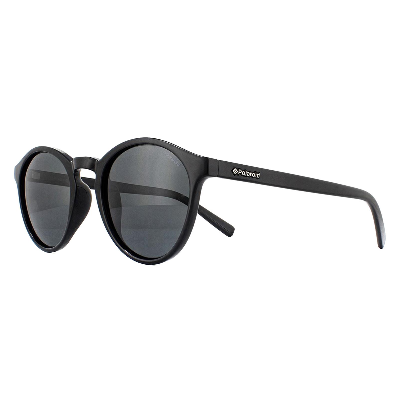 Black Round Shiny Black Grey Polarized Sunglasses, Image 2 of 4