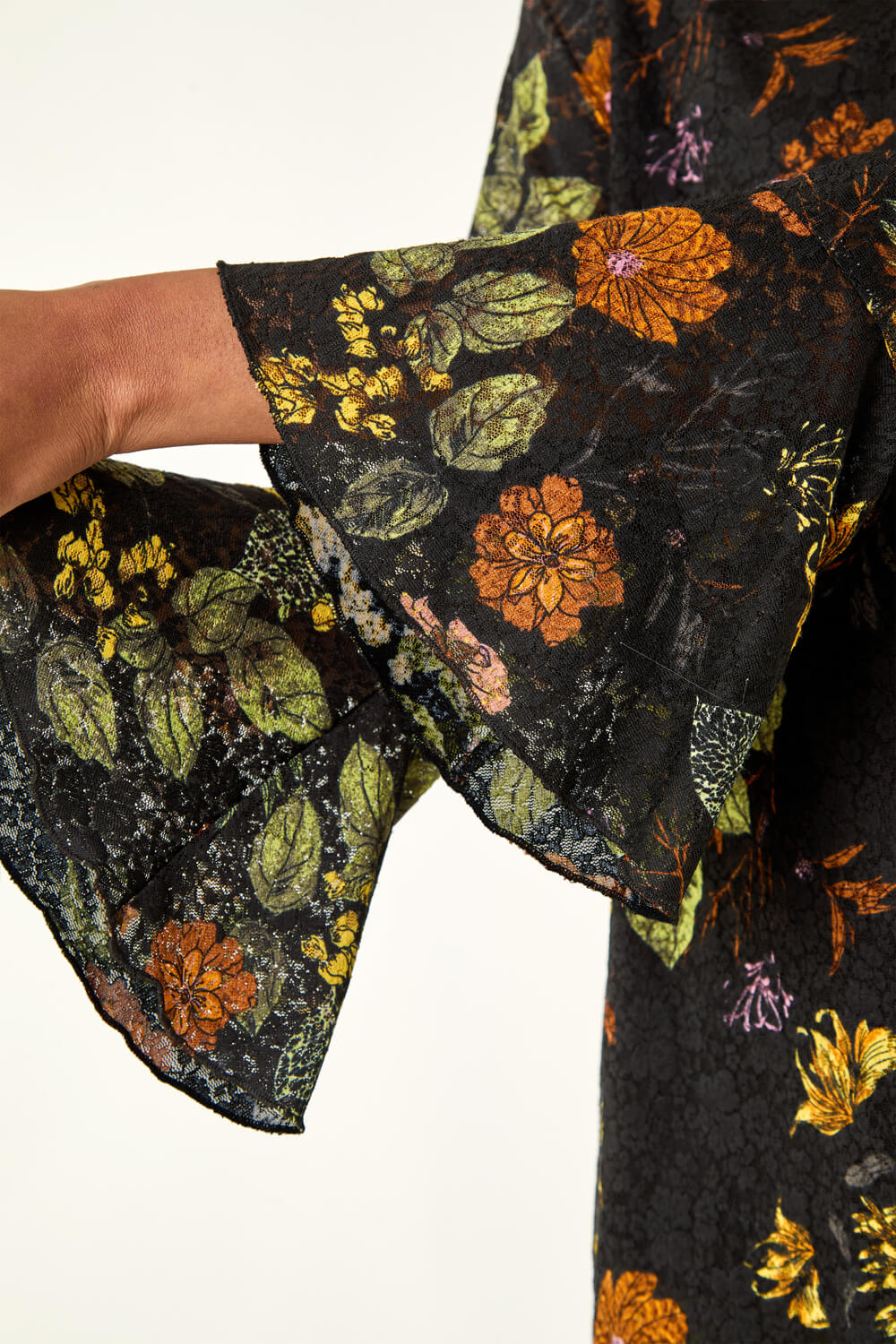 Black Floral Print V-Neck Stretch Lace Top, Image 6 of 5