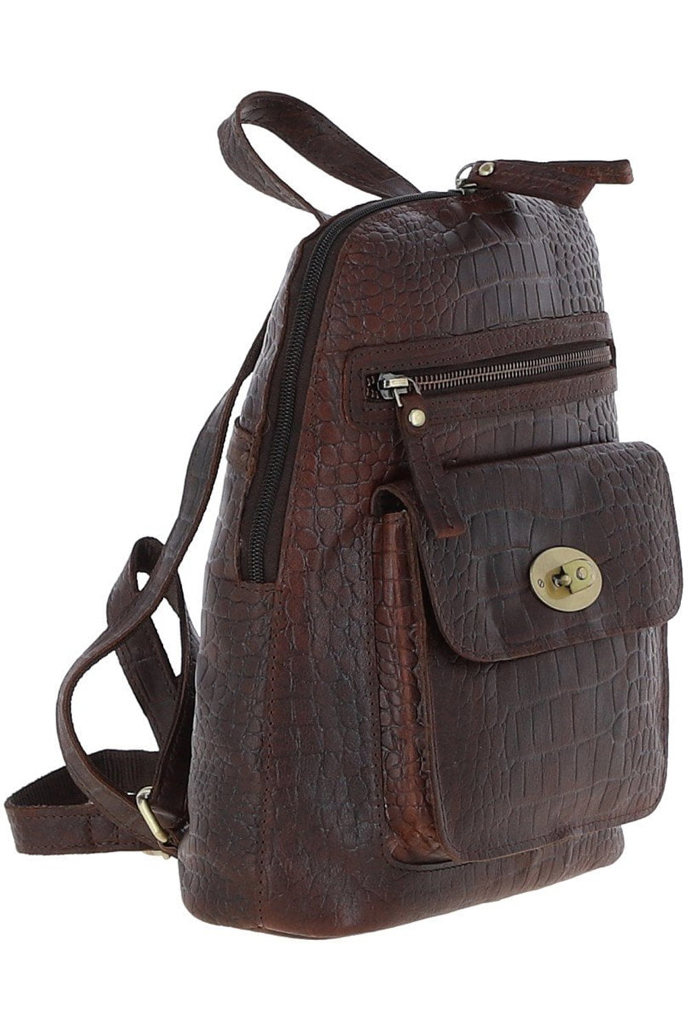 Brown 'Bonfanti' Croc Print Real Leather Mini Backpack, Image 2 of 3