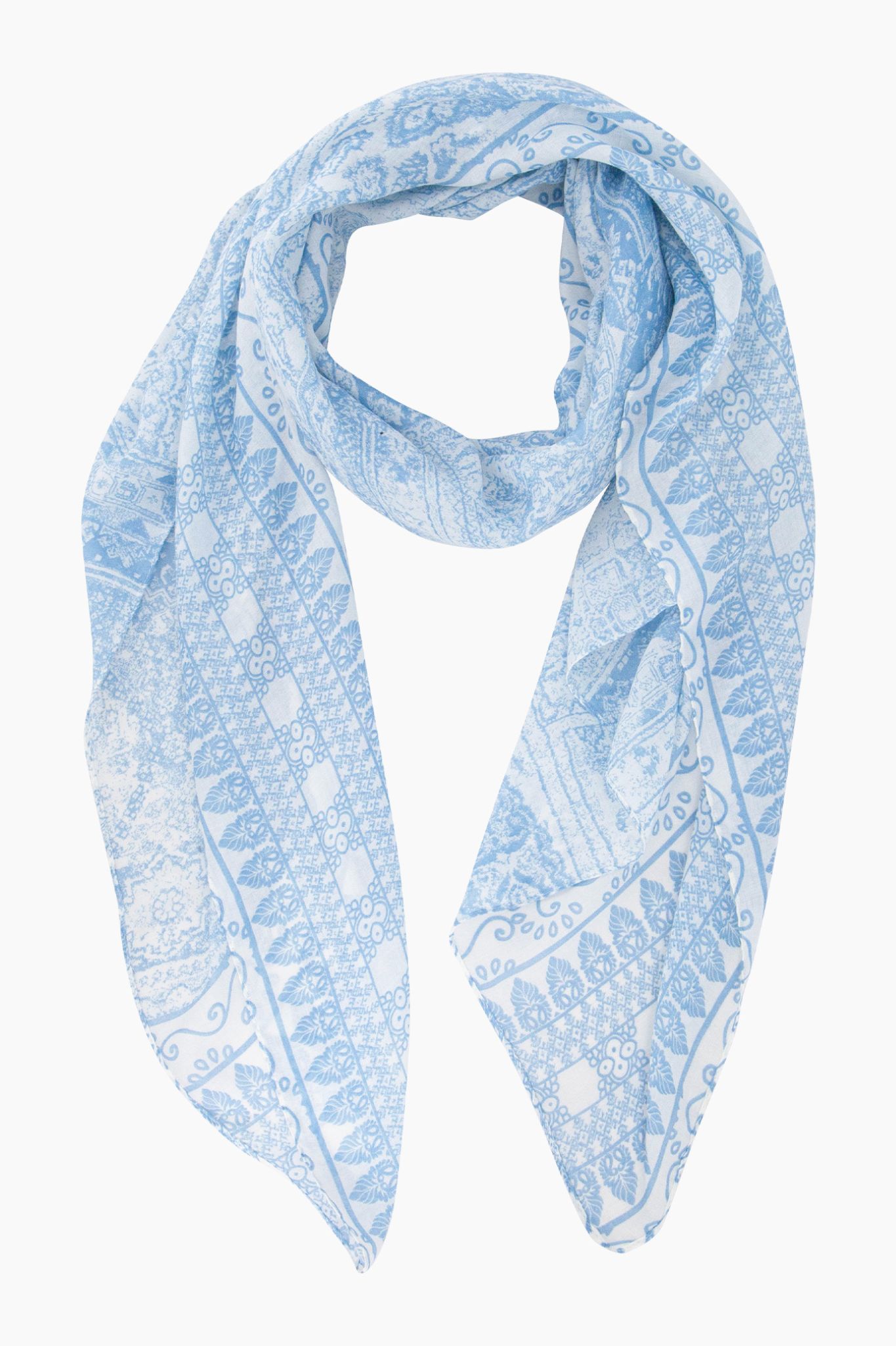 Blue Sarta Blue Mediterranean Tile Print Lightweight Scarf, Image 1 of 3