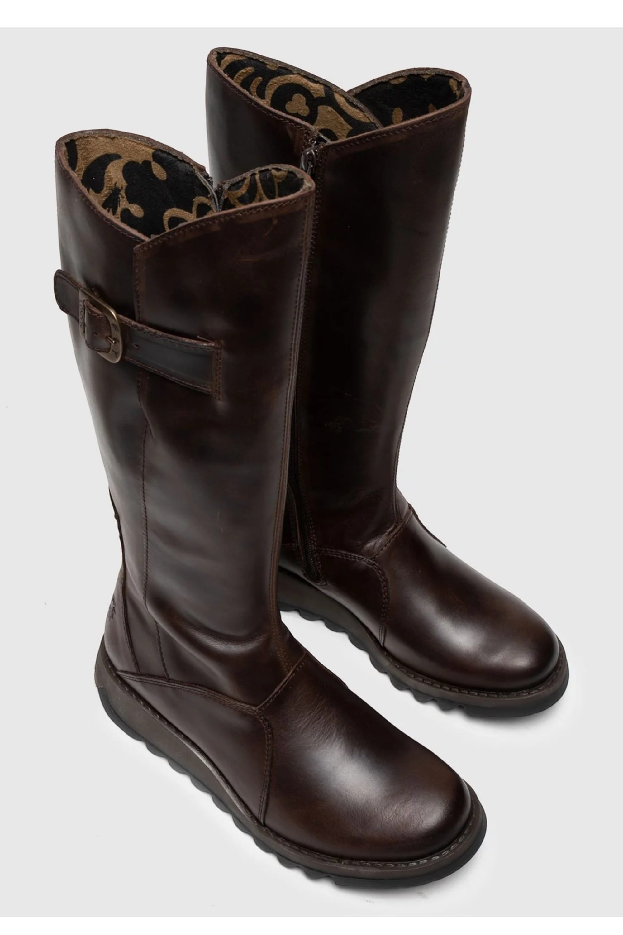Brown Womens Heel Knee High Zip Up Boots-Mol 2, Image 5 of 5