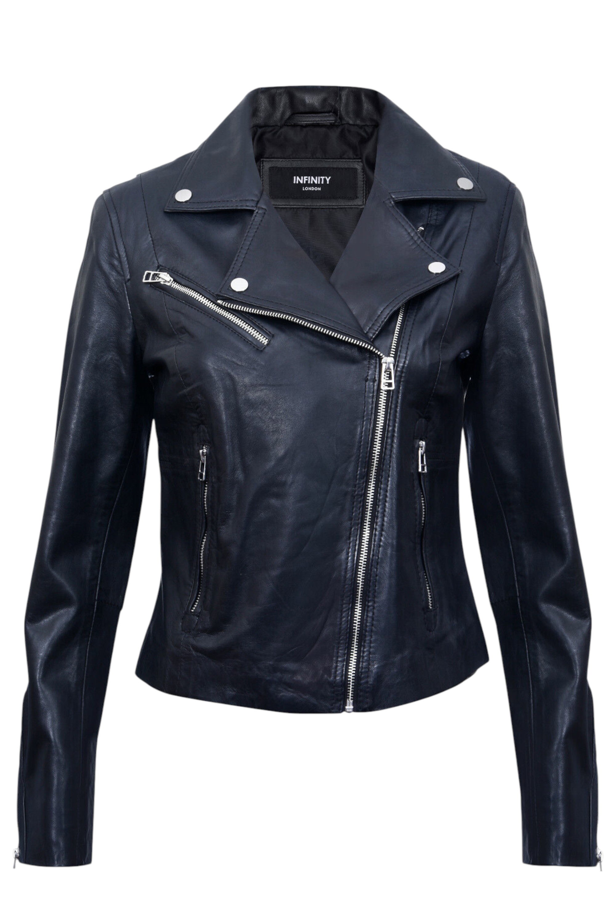 Black Womens Leather Biker Jacket-Matlock, Image 1 of 4