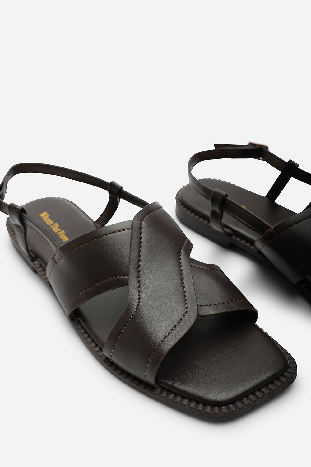 Dark Brown Where's That From Dark Brown Cavina Square Toe Slingback Sandals, Image 6 of 6