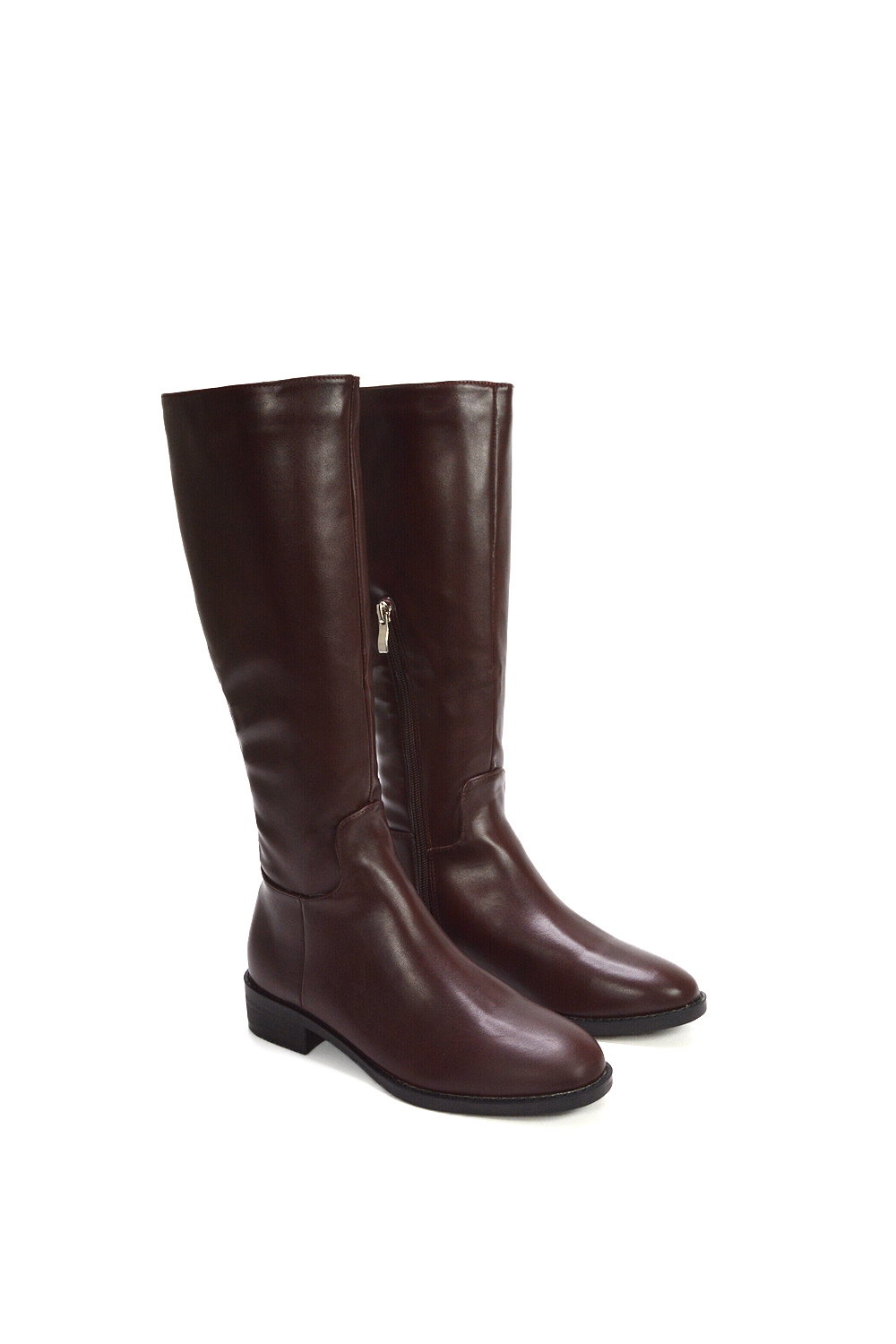Brown XY LONDON Brown 'Lucia' Low Block Heel Knee High Riding Boots, Image 6 of 6