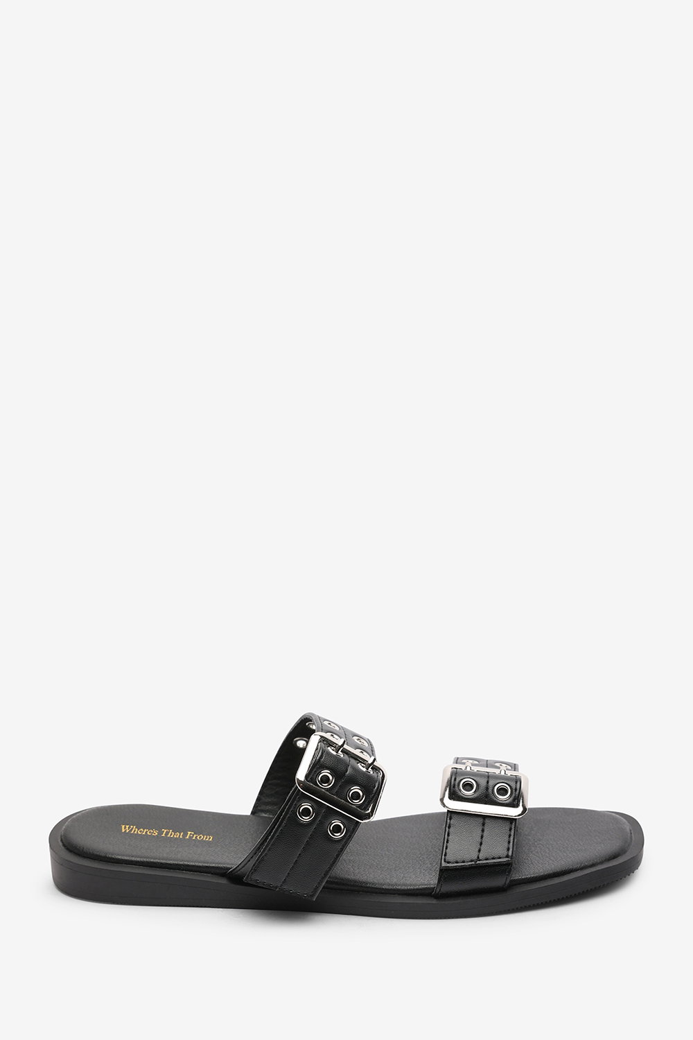 Black Orchard Slide On Double Buckle Studded Sandal, Image 2 of 6