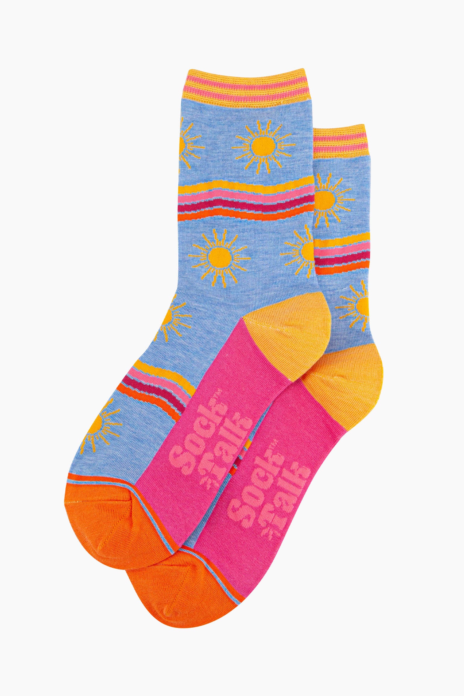 Blue Sunshine Waves Striped Bamboo Socks - Blue, Image 2 of 4