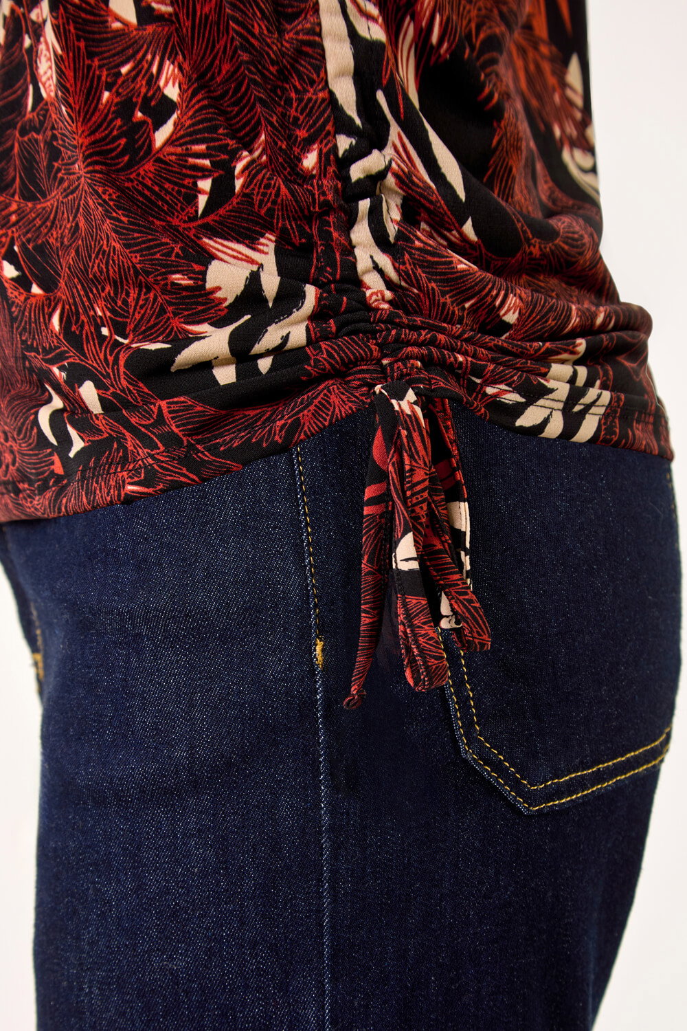 Orange Leaf Print Side Tie Stretch Top, Image 6 of 5
