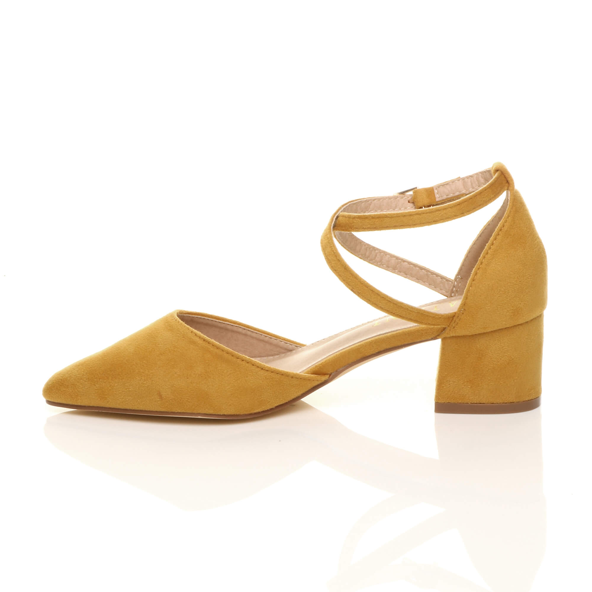 Yellow AJVANI Yellow Mid Block Heel Crossed Strap Pointed Toe 2 Part Heels, Image 3 of 6