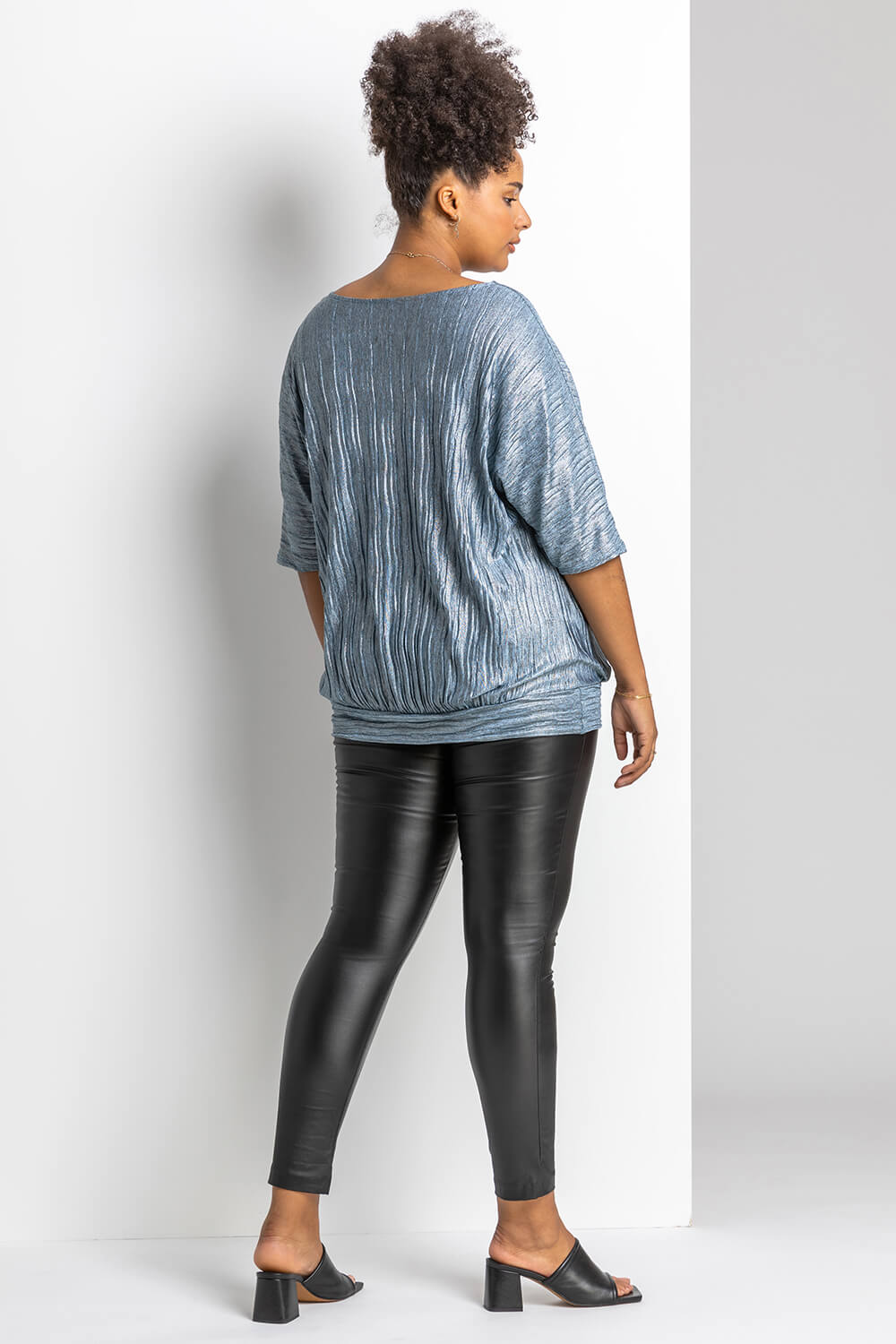 Silver Curve Shimmer Pleated Blouson Top, Image 4 of 5