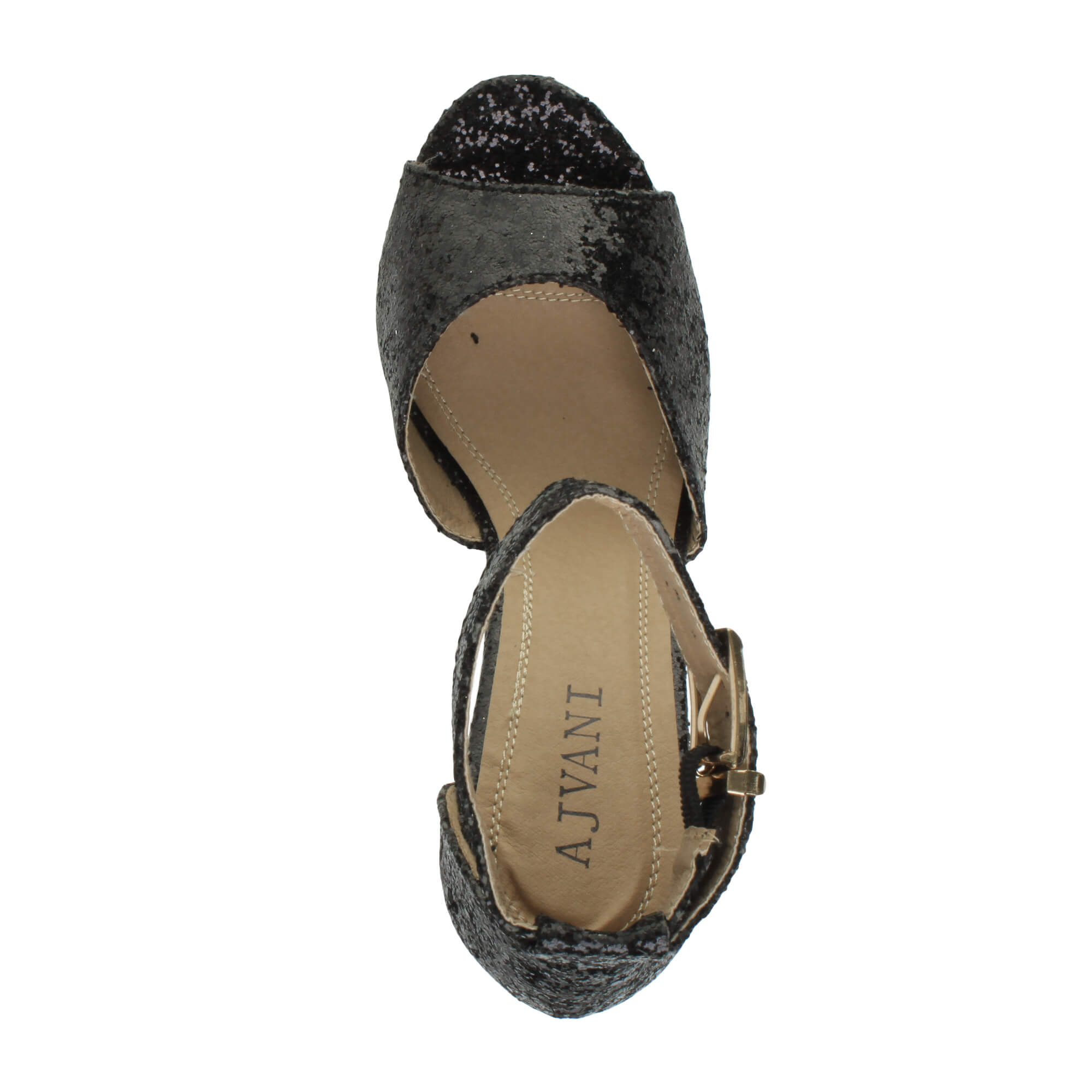 Black AJVANI Black Glitter Ankle Strap Peep Toe Platform High Heels, Image 7 of 8