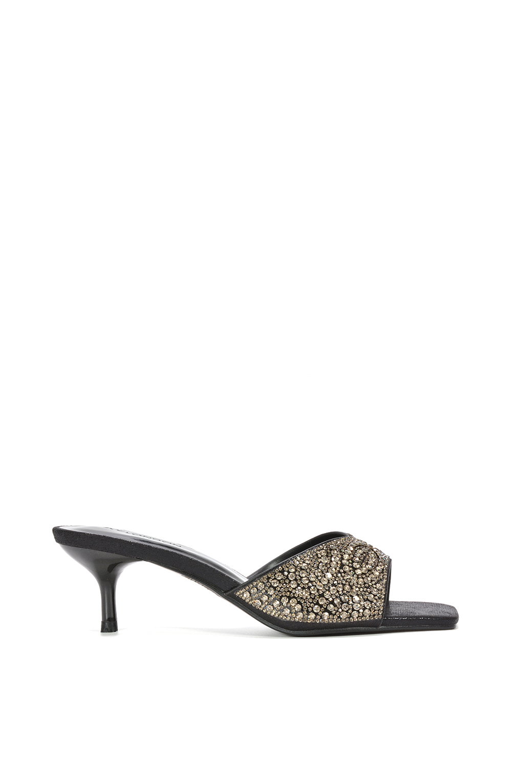Black 'Ottilie' Sparkly Crystal Kitten Heeled Sandal Mules