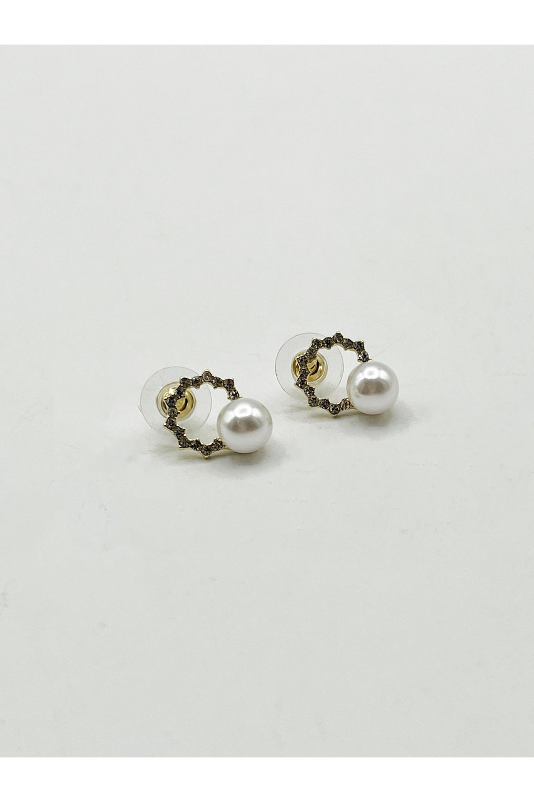 Gold Pearl Stud Earrings on Diamante Wreath, Image 2 of 5