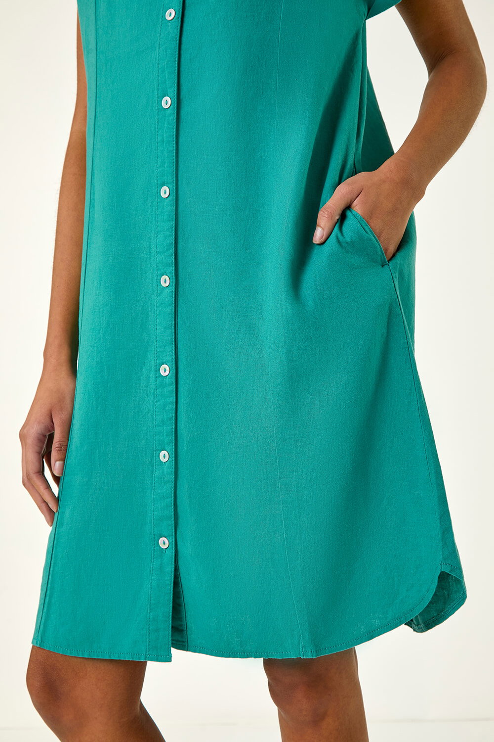 Jade Green Linen Blend Shift Dress, Image 6 of 5