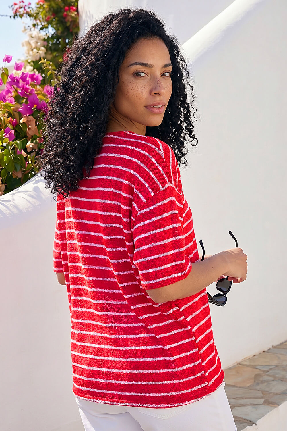 Red Stripe Print Snit Jersey Top, Image 4 of 4