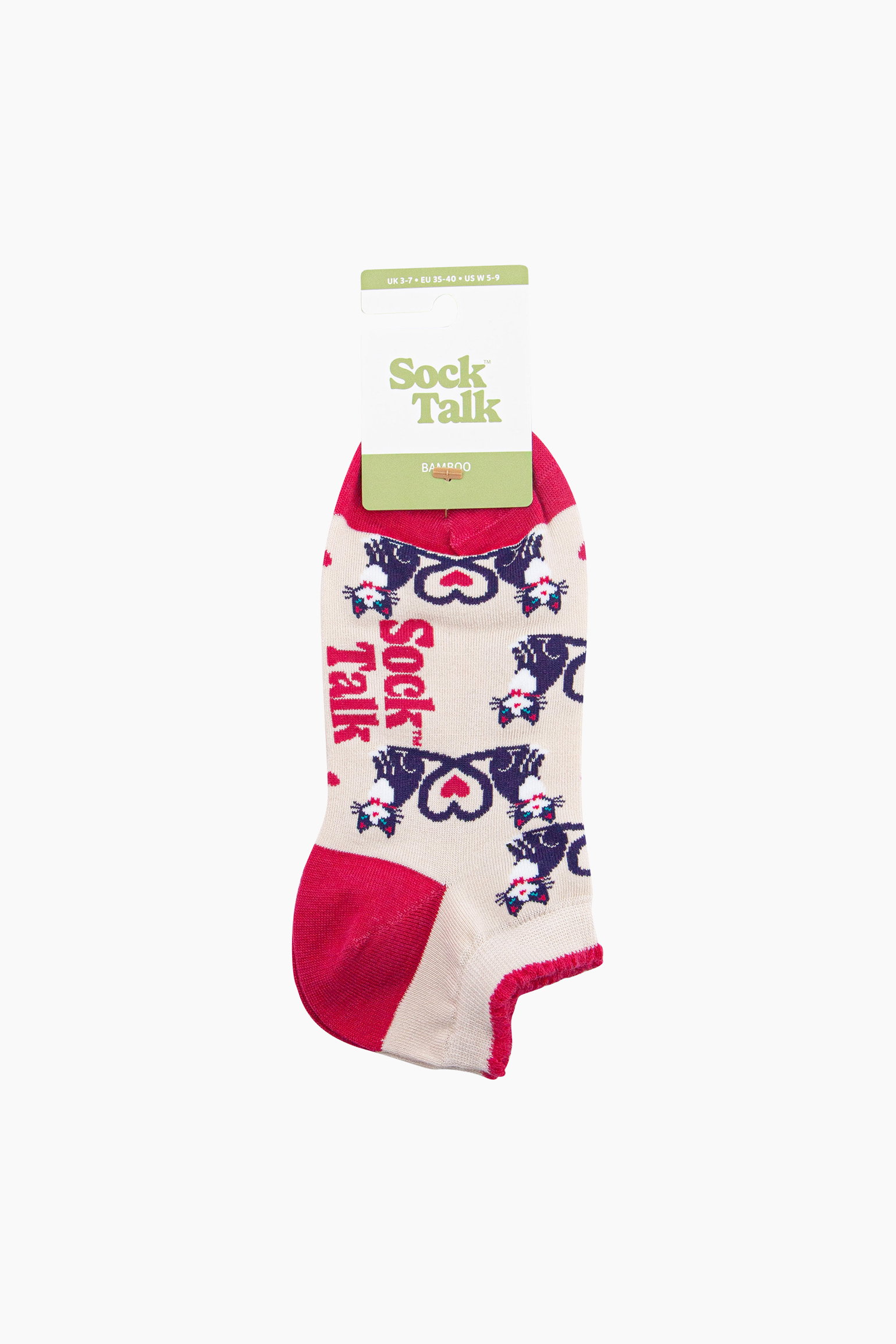 Cream Cats in Love Bamboo Trainer Socks in Cream, Image 4 of 4