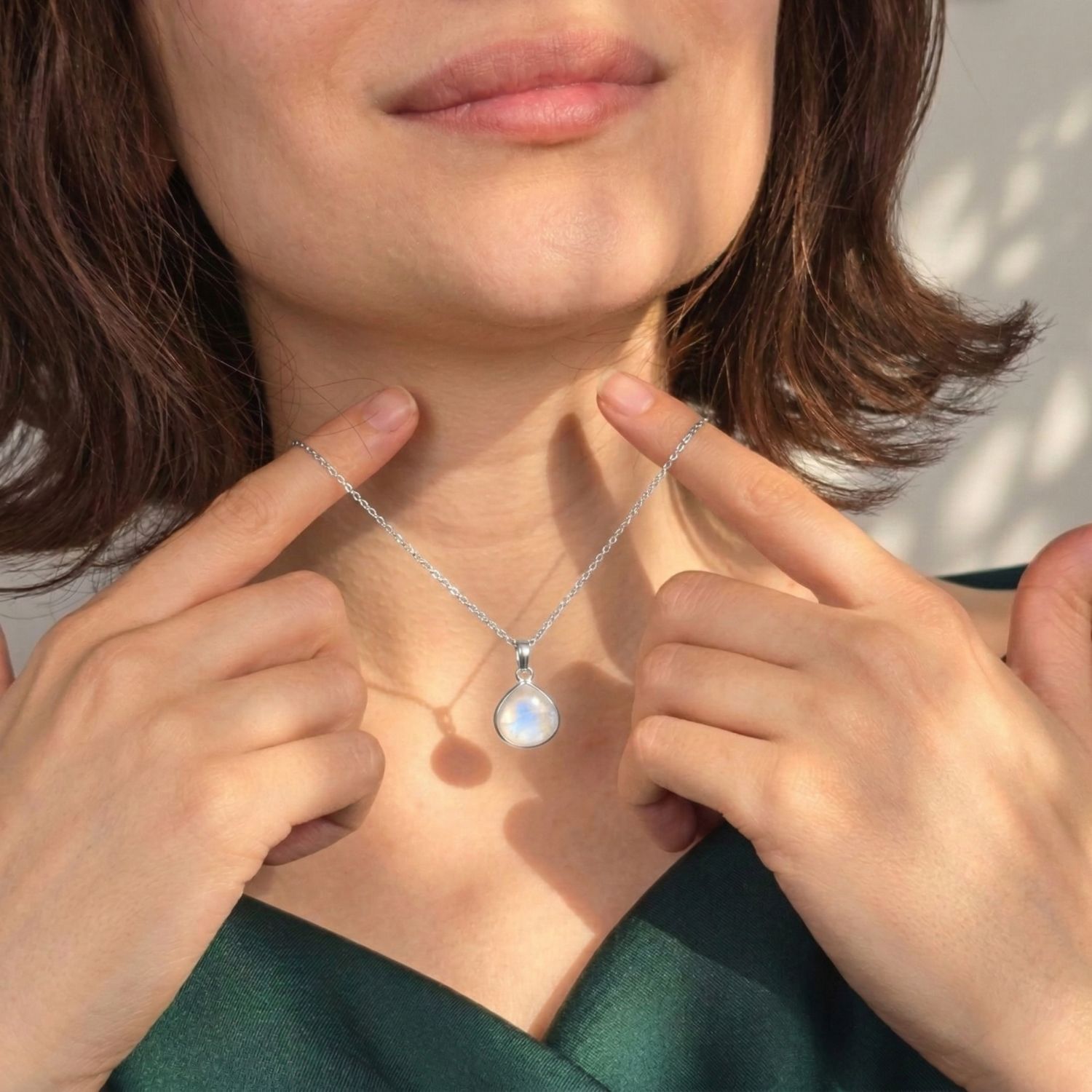 Silver Moonstone June Birthstone 925 Sterling Silver Necklace, Image 4 of 5