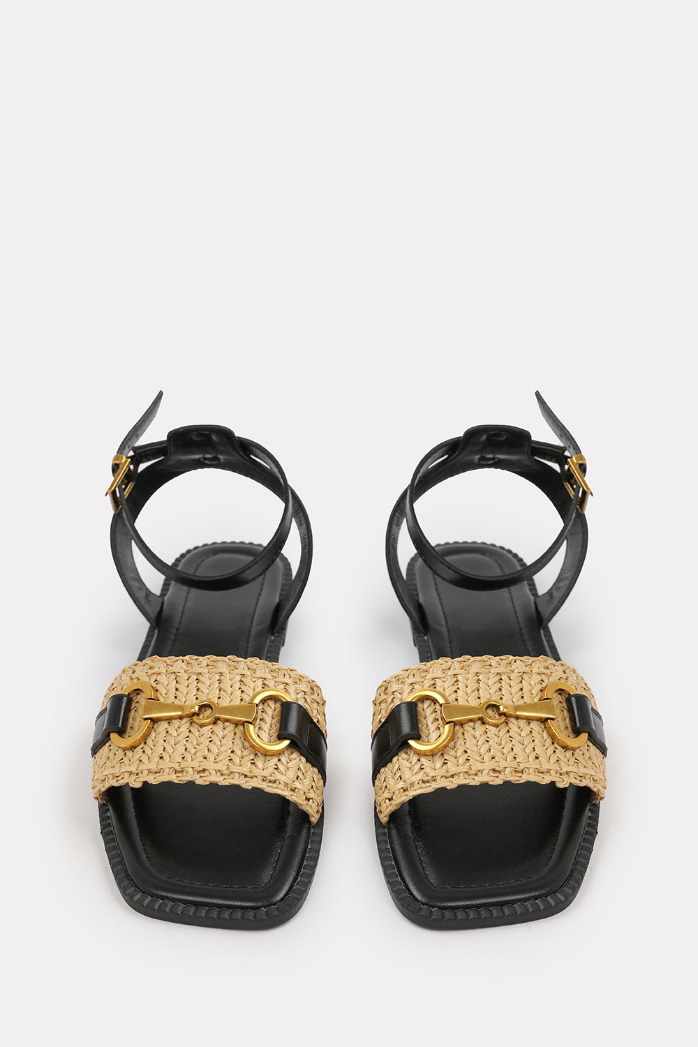 Black Bonnie Wide Fit Pu Straw Detail Strap Sandals, Image 3 of 5