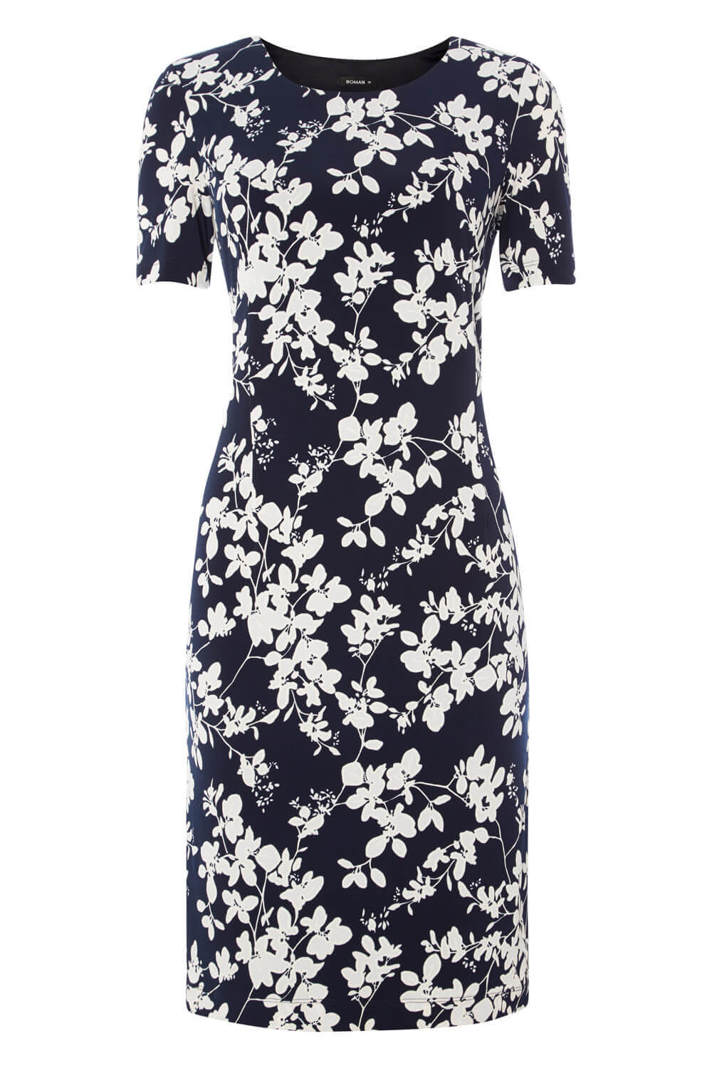 Navy Floral Print Bodycon Dress, Image 6 of 5