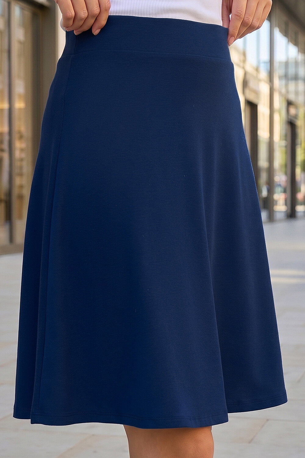 Navy Pull On Stretch Skater Skirt, Image 5 of 4