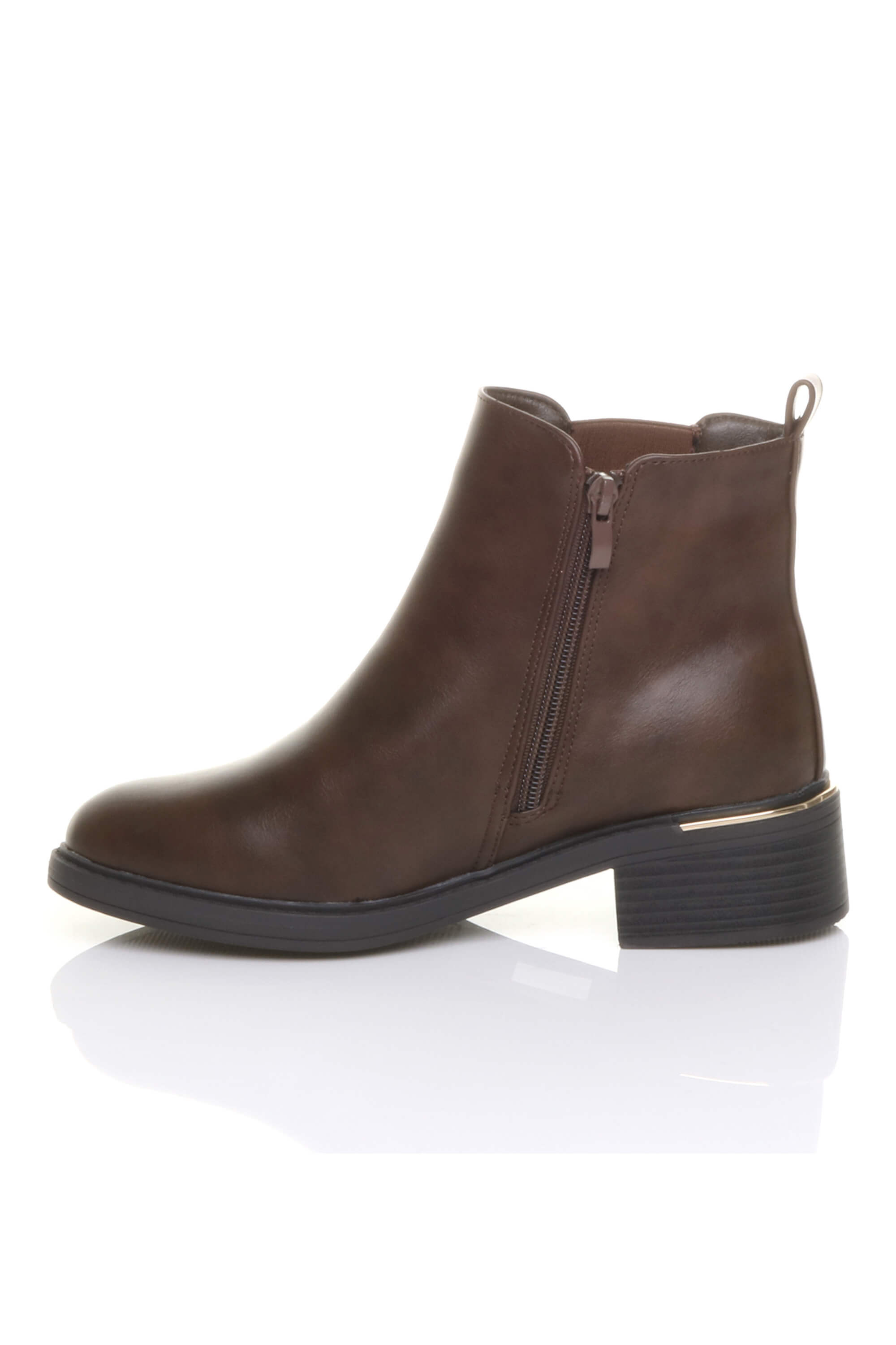 Brown Low Heel Elastic Chunky Sole Zip Ankle Chelsea Boots, Image 2 of 4