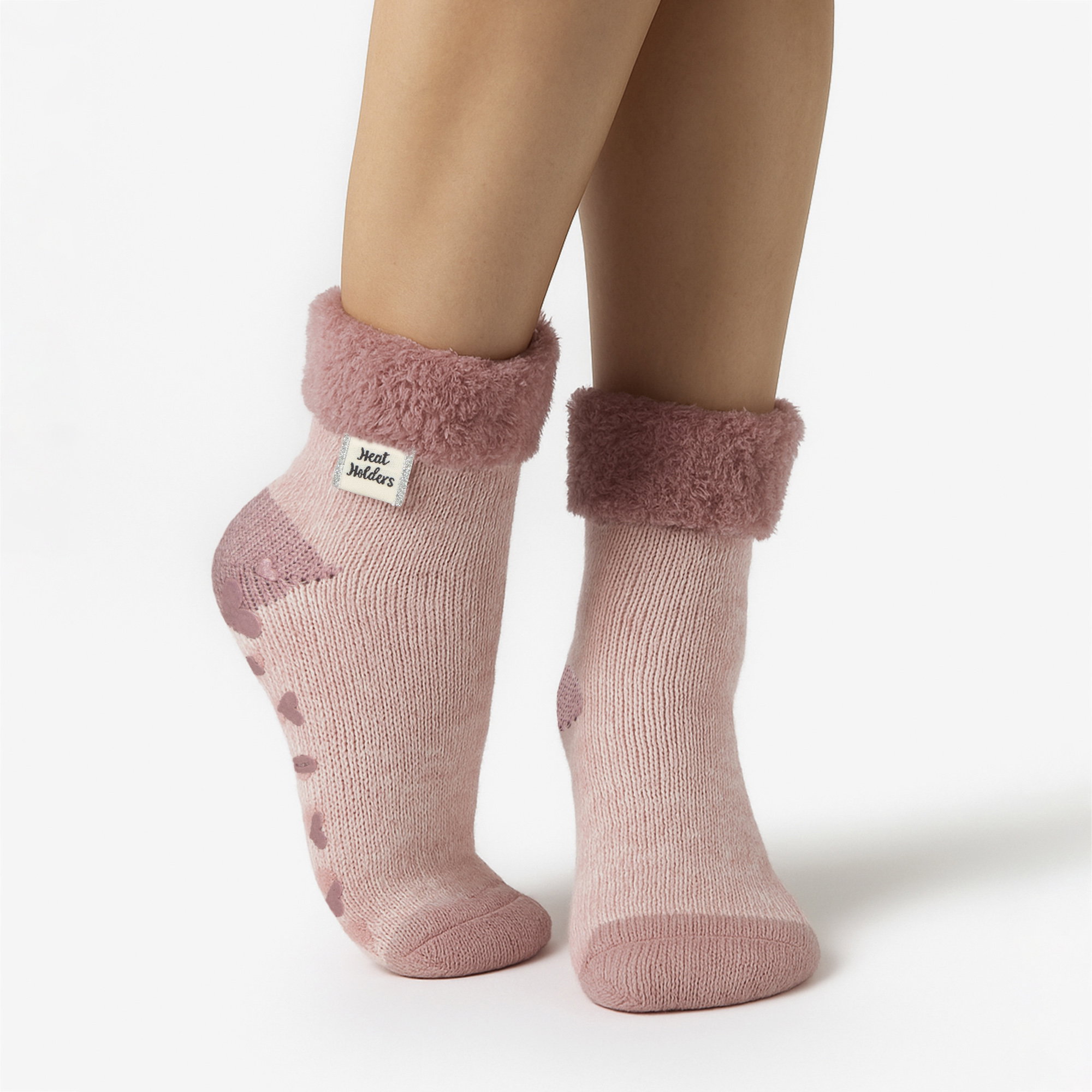 Light Pink Thermal Bed Socks With Feather Top, Image 2 of 3