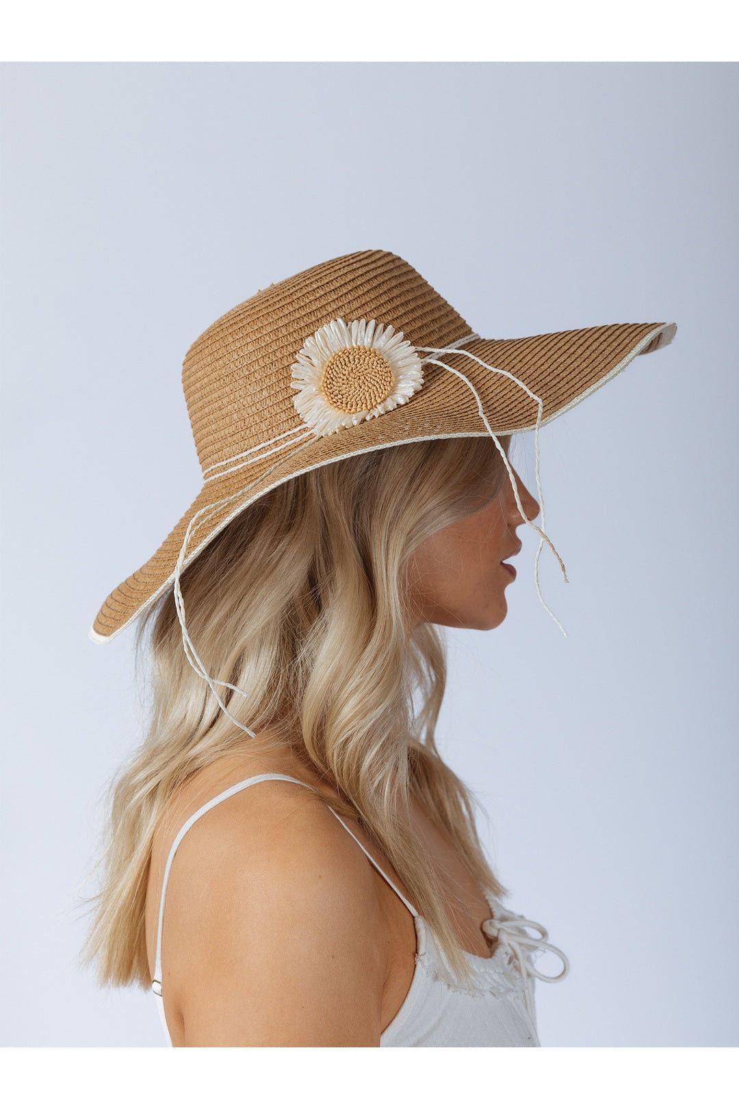 Beige SVNX Beige Sunflower Straw Sun Hat, Image 3 of 5
