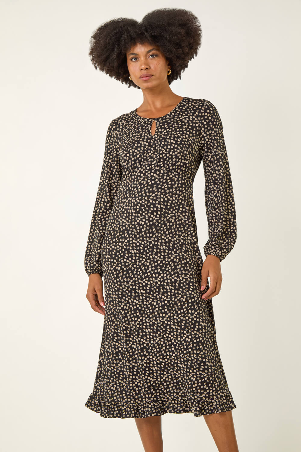 Roman Women's Stone Spot Print Keyhole Midi Dress Size 12