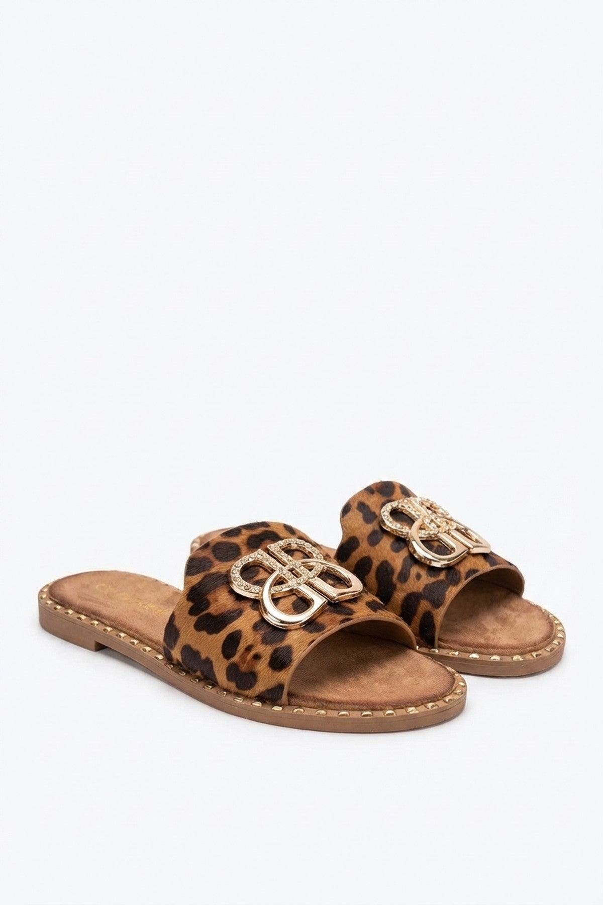 Multi Abby Sparkle Buckle Gold Studded Flat Sandals, Image 8 of 8