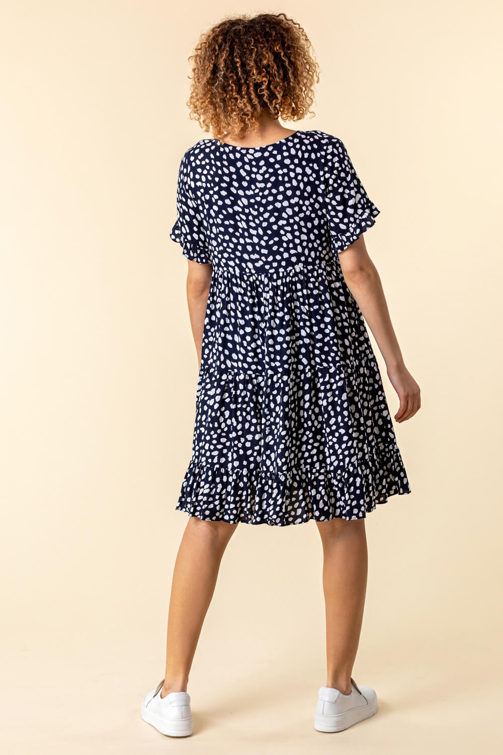 Navy Abstract Spot Print Smock Dress, Image 3 of 4