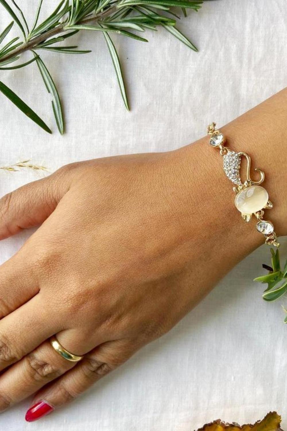 Rose Gold Adjustable Kitten Cat Zircon Bracelet, Image 1 of 3