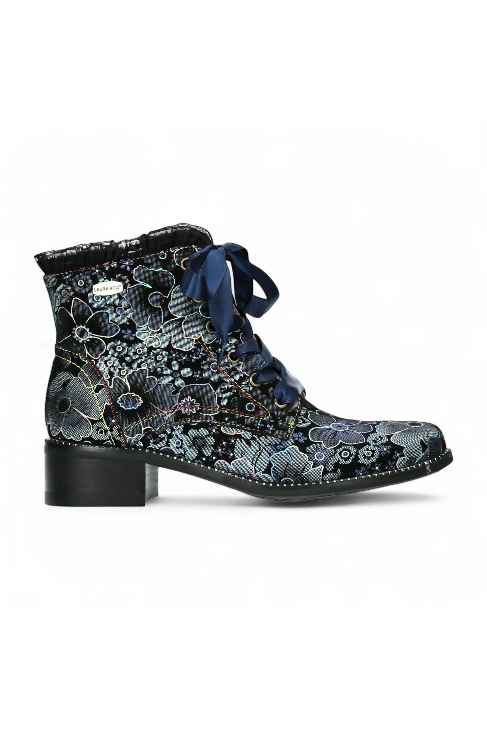 Blue Womens Gothic Ankle Heeled Boot - EMCMAO, Image 1 of 7