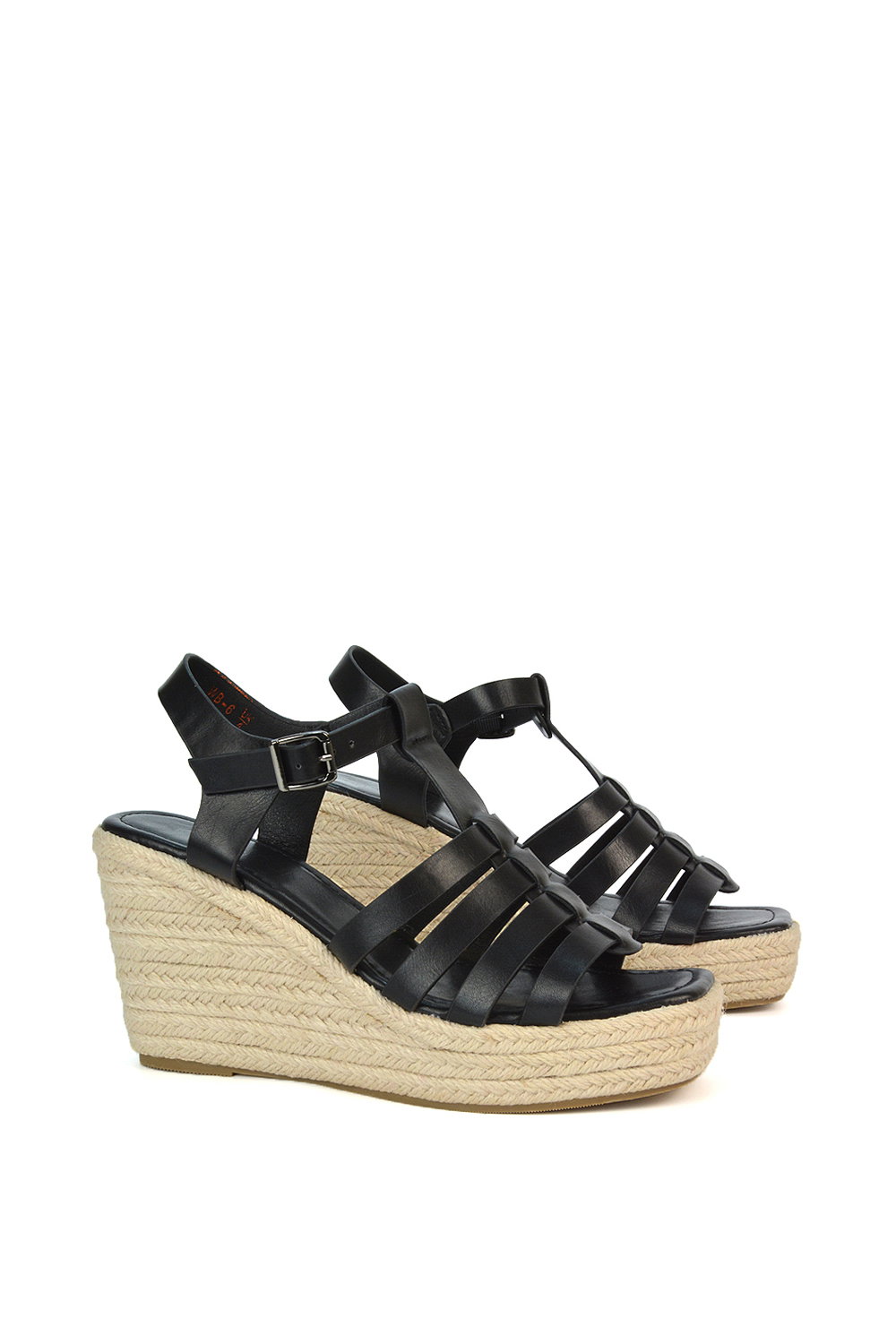 Black XY LONDON Black 'Remi' Wedge Heel Platform Espadrille Square Toe Sandals, Image 4 of 5