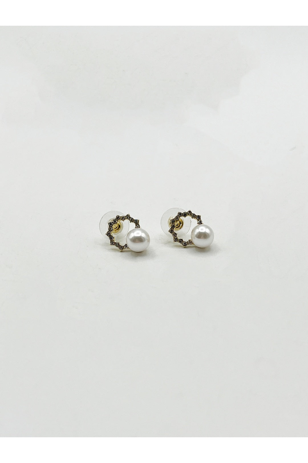 Gold Pearl Stud Earrings on Diamante Wreath, Image 3 of 5