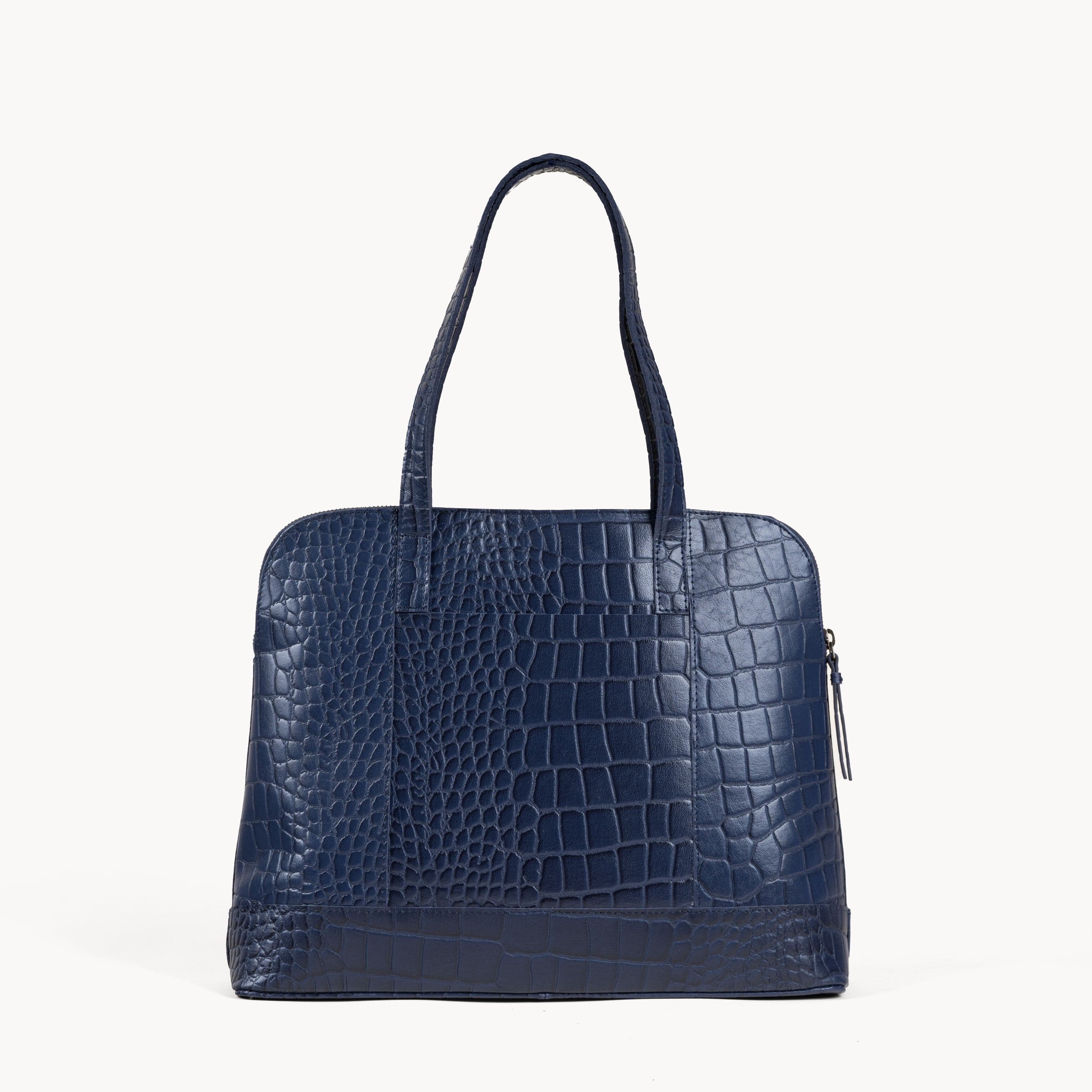 Navy 'EVA' Croc Embossed Real Leather Designer Unlined Tote Bag, Image 4 of 4