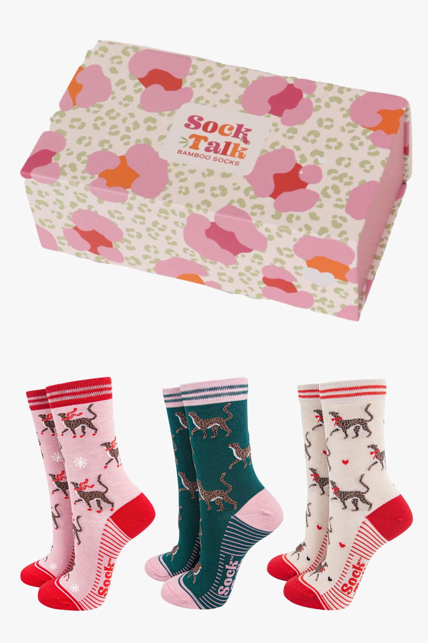 Multi Cheetah Bamboo Socks Animal Print Gift Set