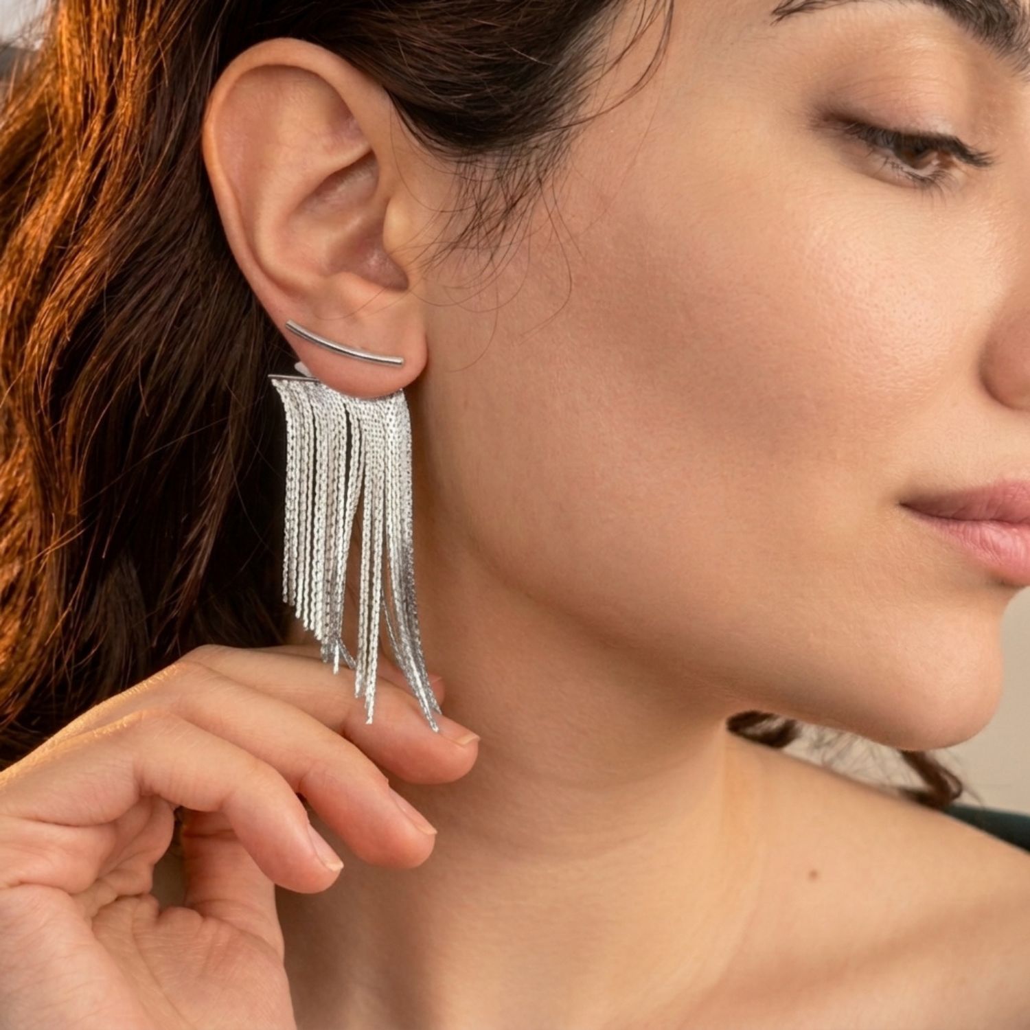 Gold Statement Silver Waterfall Party Tassel Earrings, Image 2 of 4