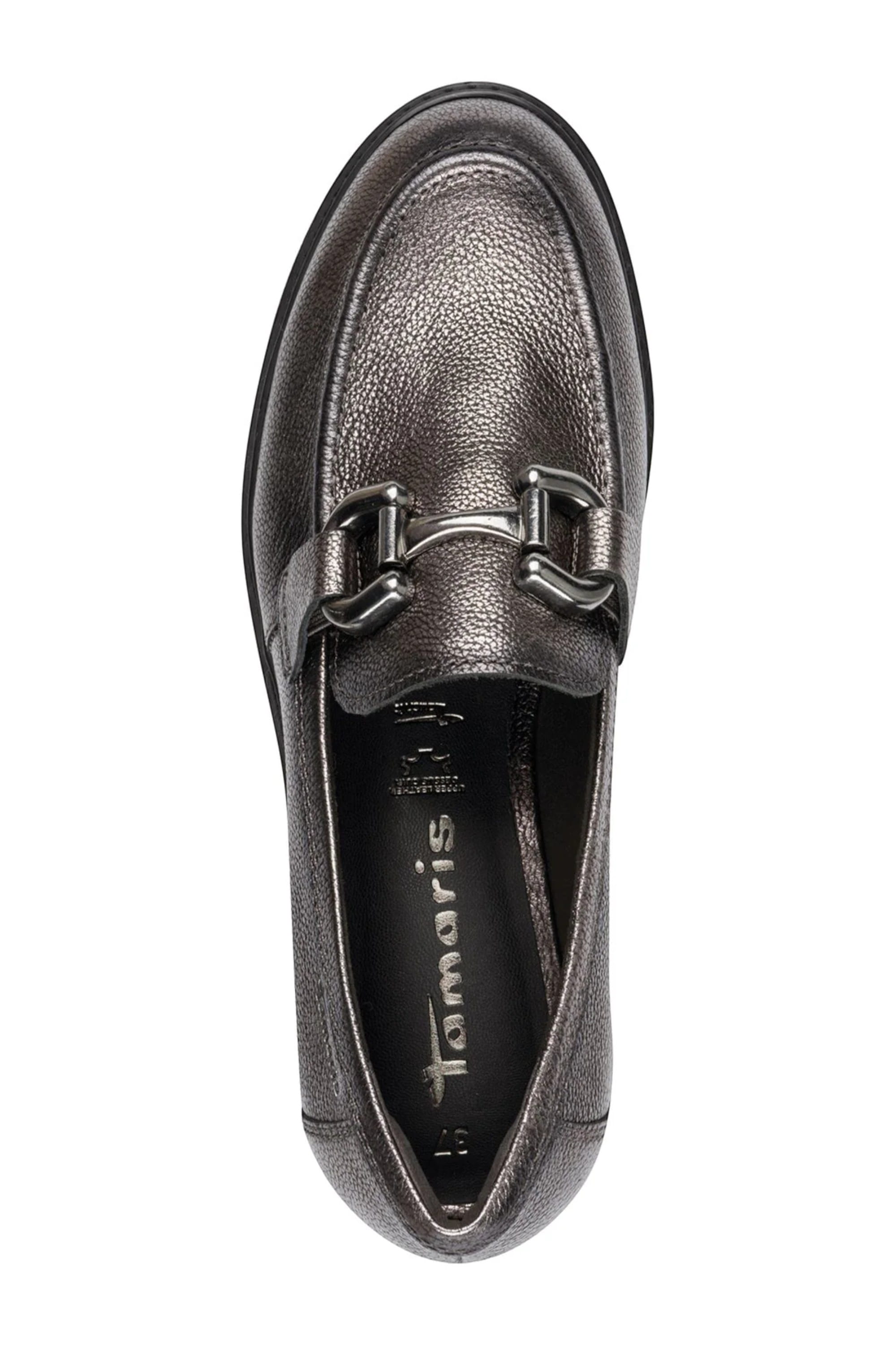 Silver Tamaris Silver Tamaris  Pewter Leather Platform Loafers, Image 5 of 8