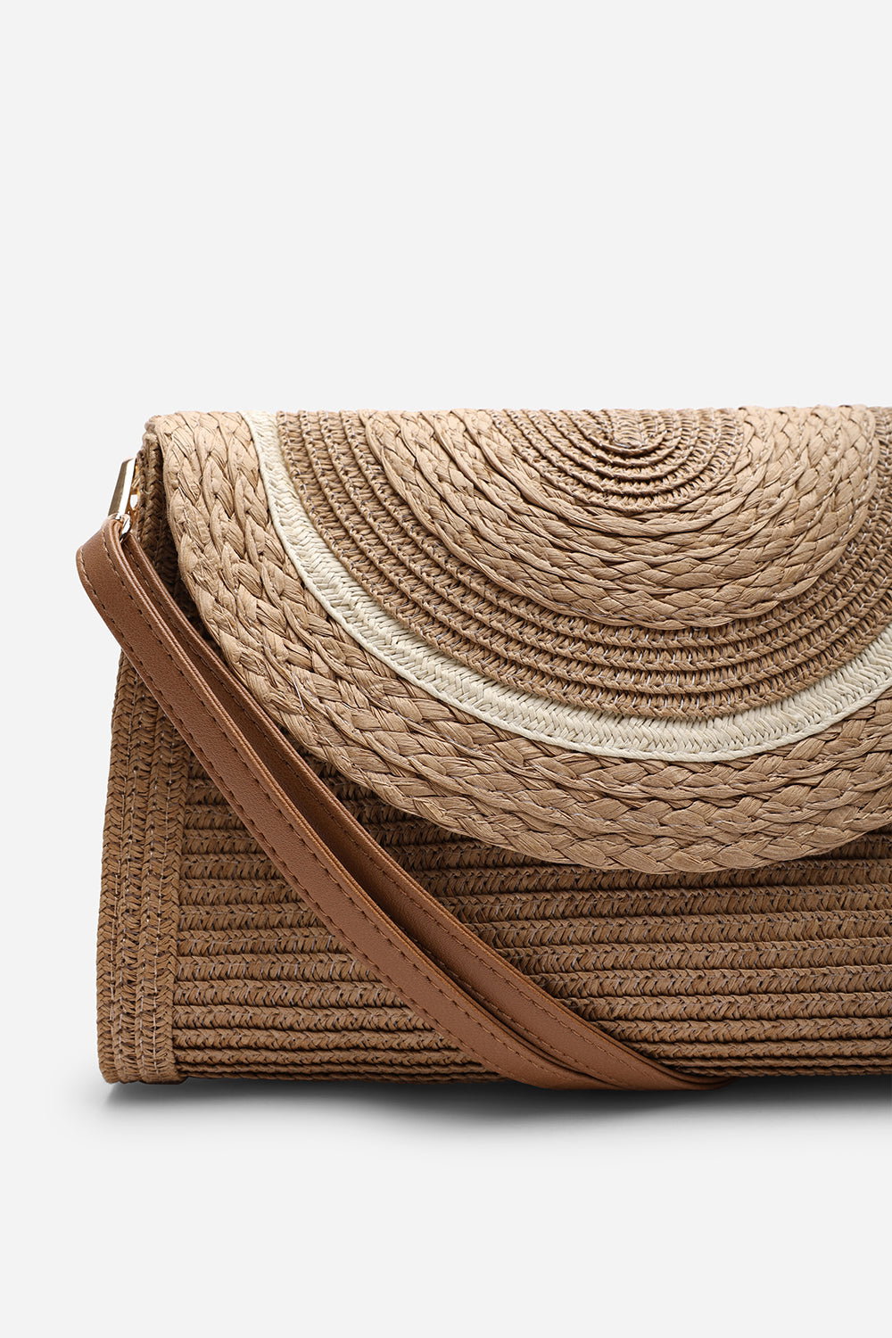 Brown Alto Raffia Fold Over Clutch Bag, Image 5 of 6
